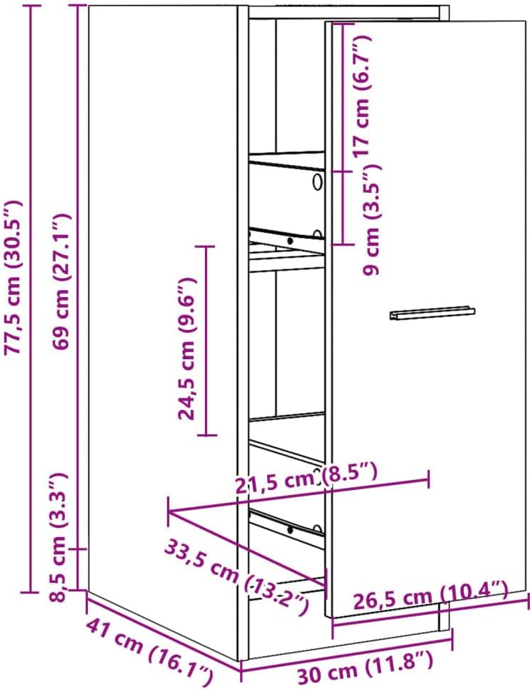 Apothekerschrank, Grau Sonoma 30 x 41 x 77.5 cm