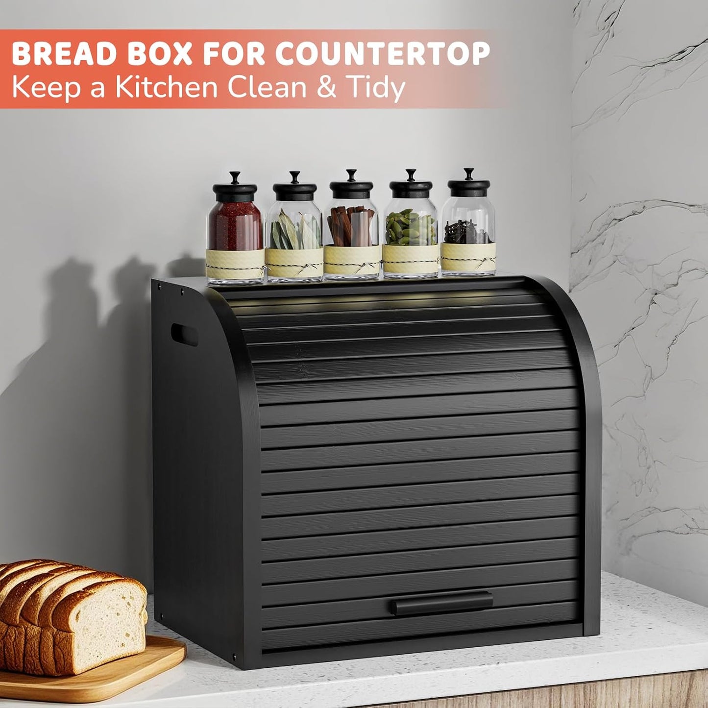 Bambus Brotkasten mit Roll-Top, Schwarz