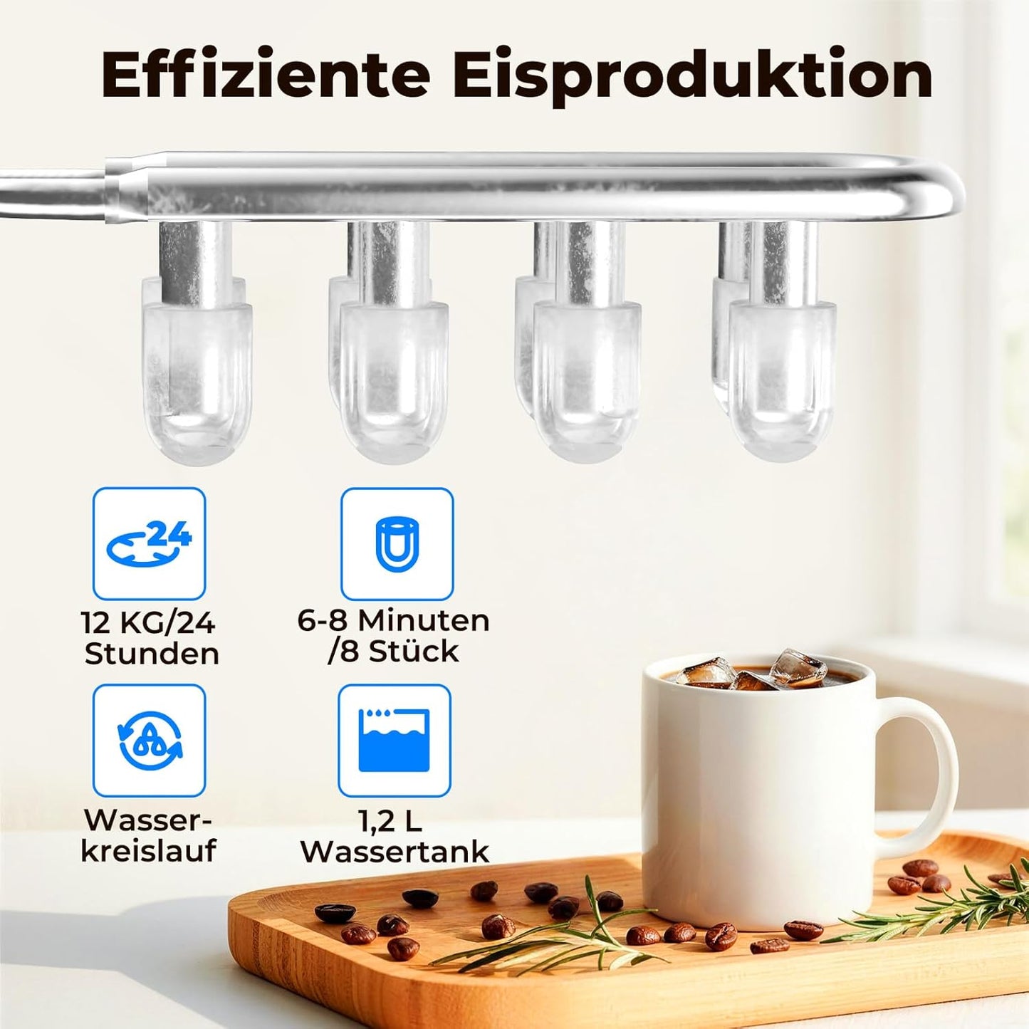 Eiswürfelmaschine mit Selbstreinigungsfunktion, Schwarz