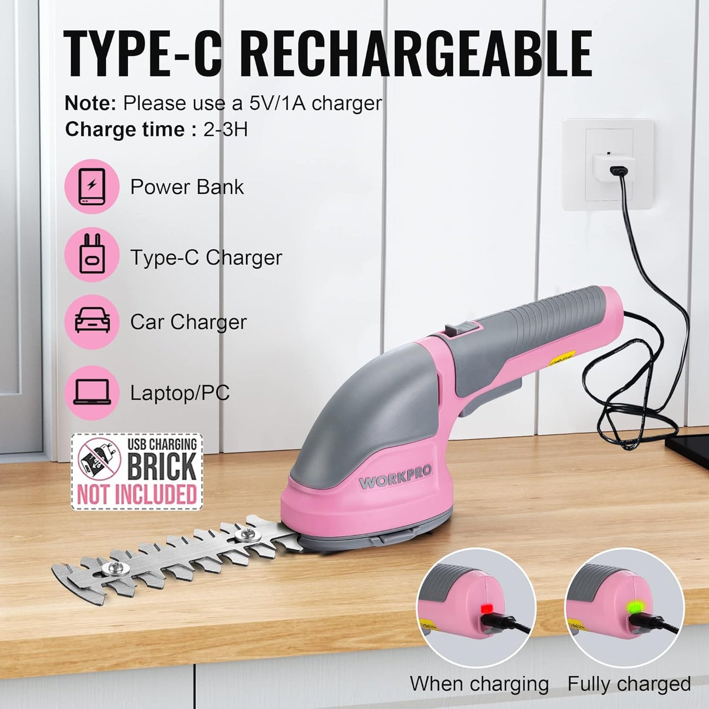2-in-1 Akku-Heckenschere, Rosa