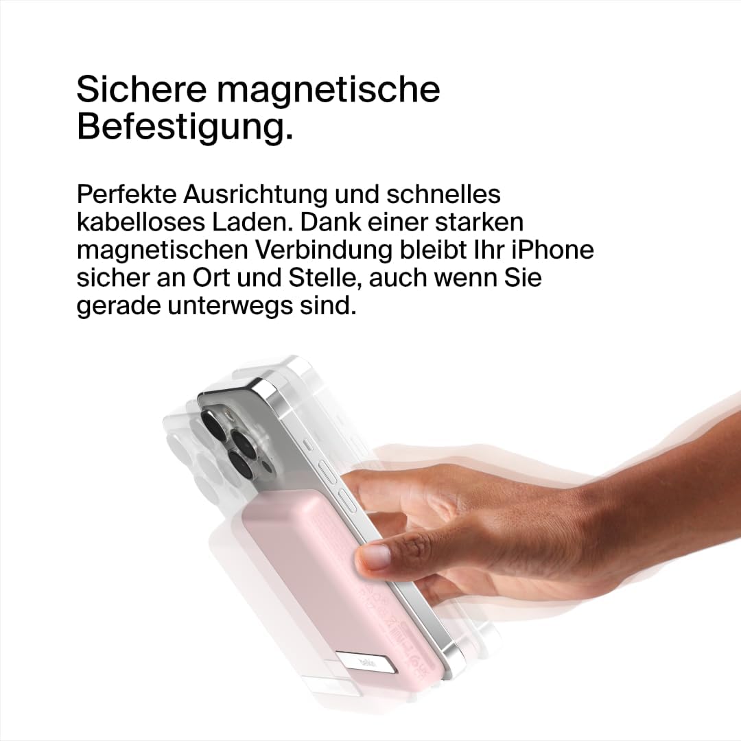 Magnetische Powerbank, MagSafe kompatible, mit Standfunktion für iPhone, Rosa