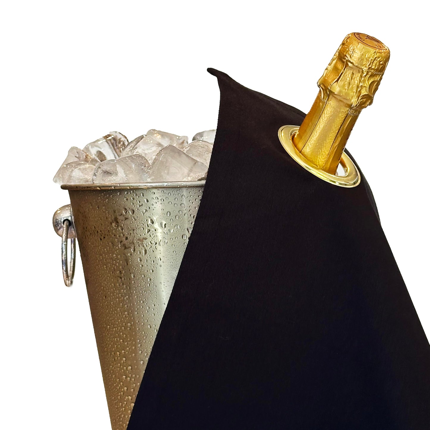 Flaschentuch CL-42 mit Metallring für Eiskübel, Schwarz mit Goldenem Metallring 1 Stück