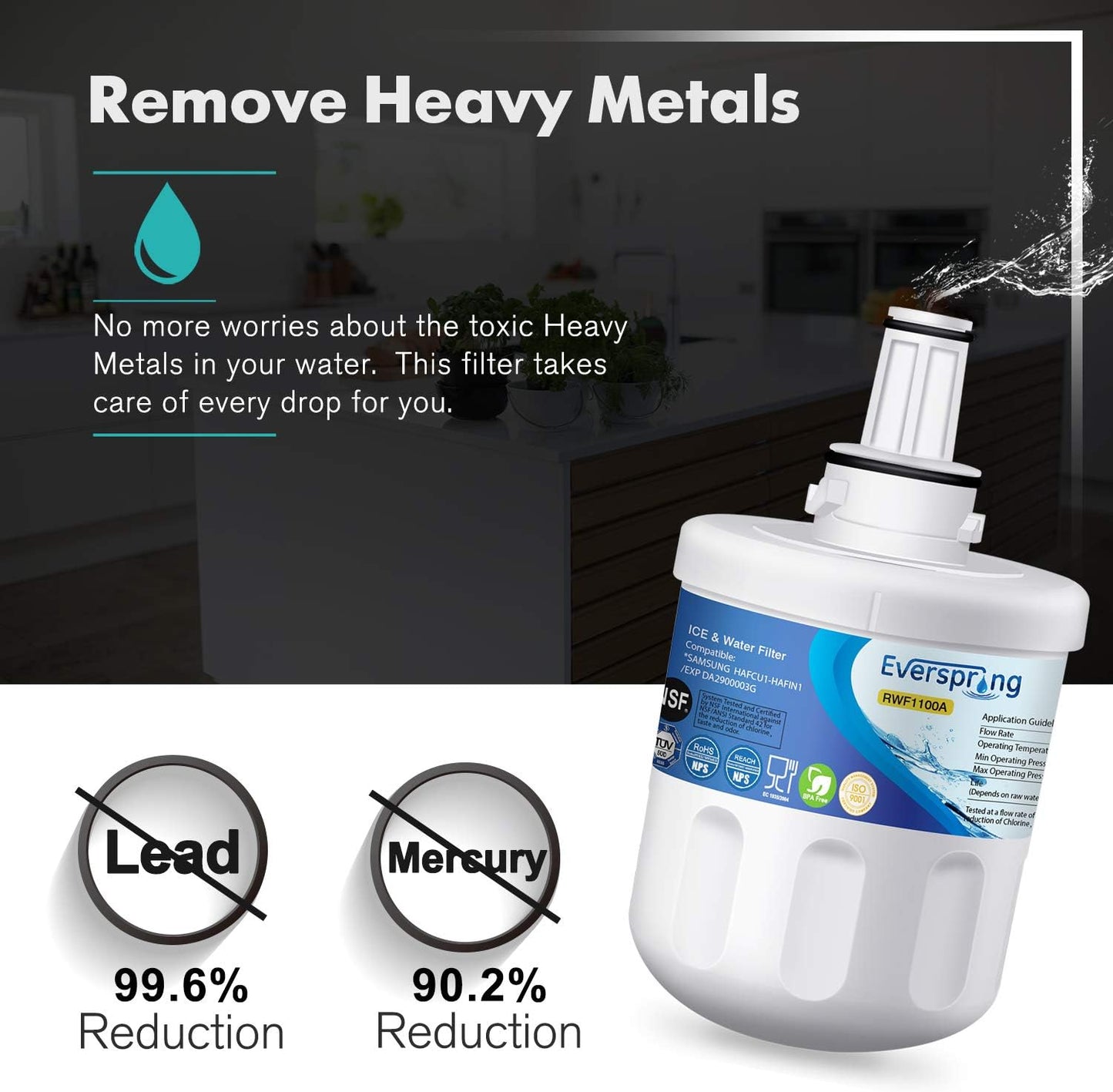 RWF1100A Wasserfilter Ersatz für Samsung Kühlschrank, 2 Stück
