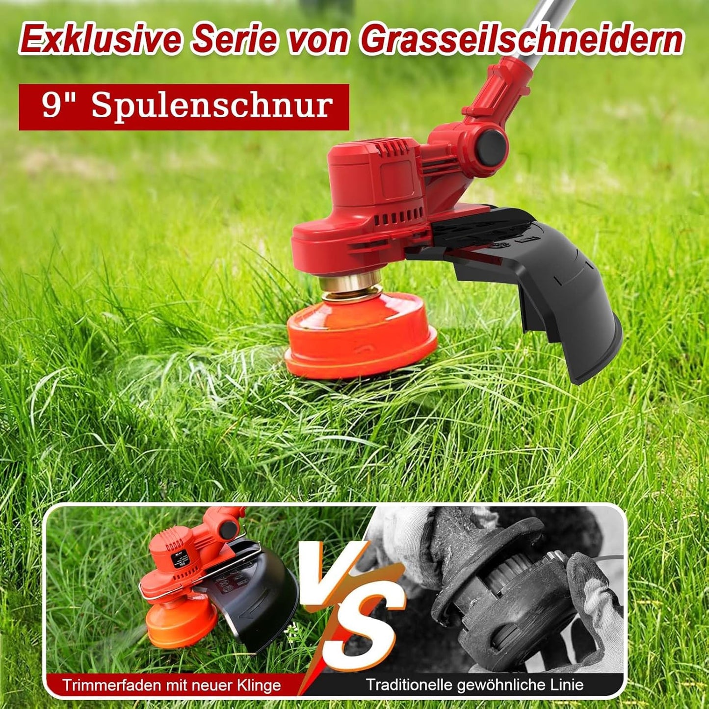 4-in-1 Akku-Rasentrimmer mit Unkrautbürste, Rosa