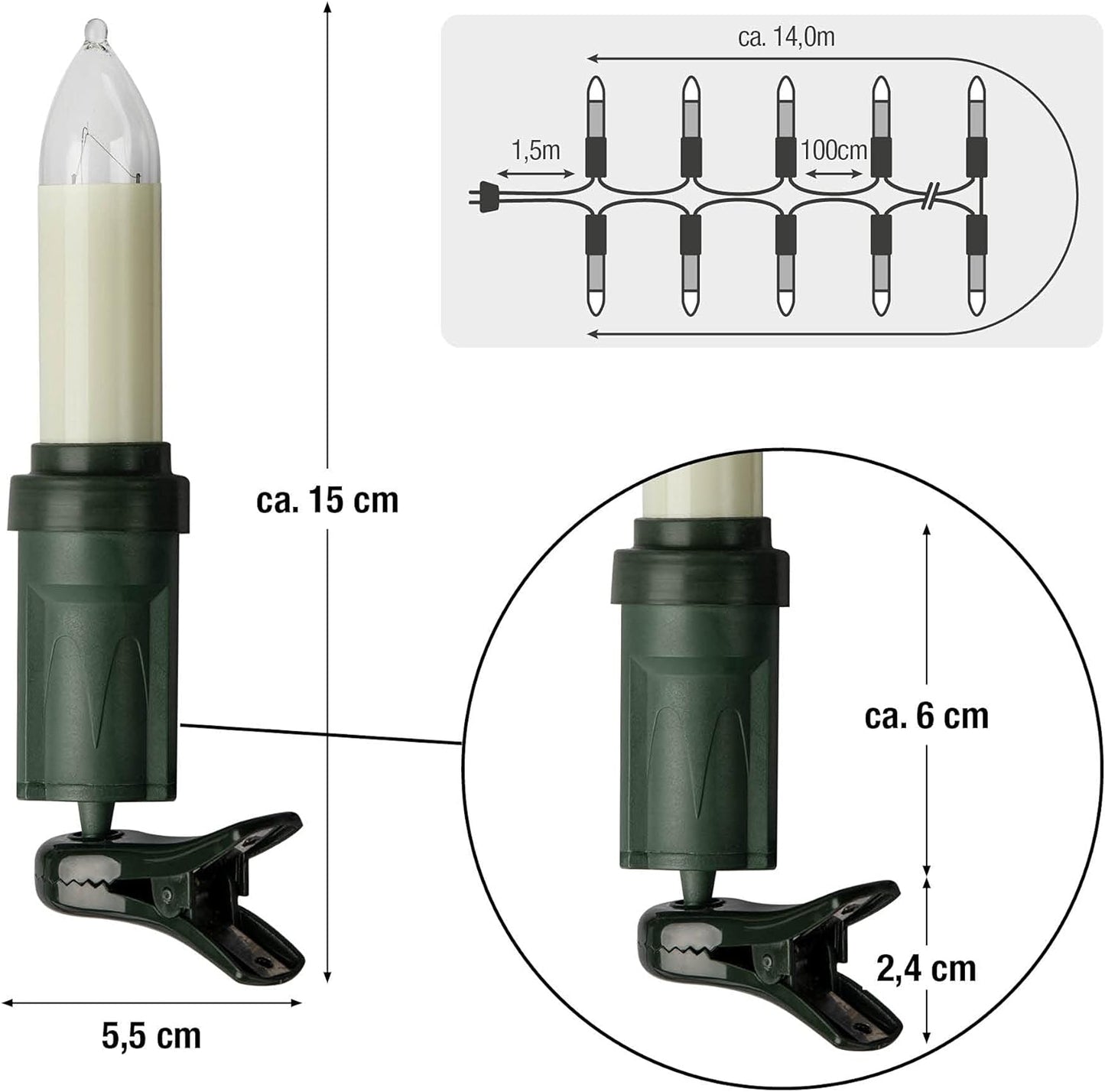 Lichterkette, 15 Lichter/14m beleuchtet