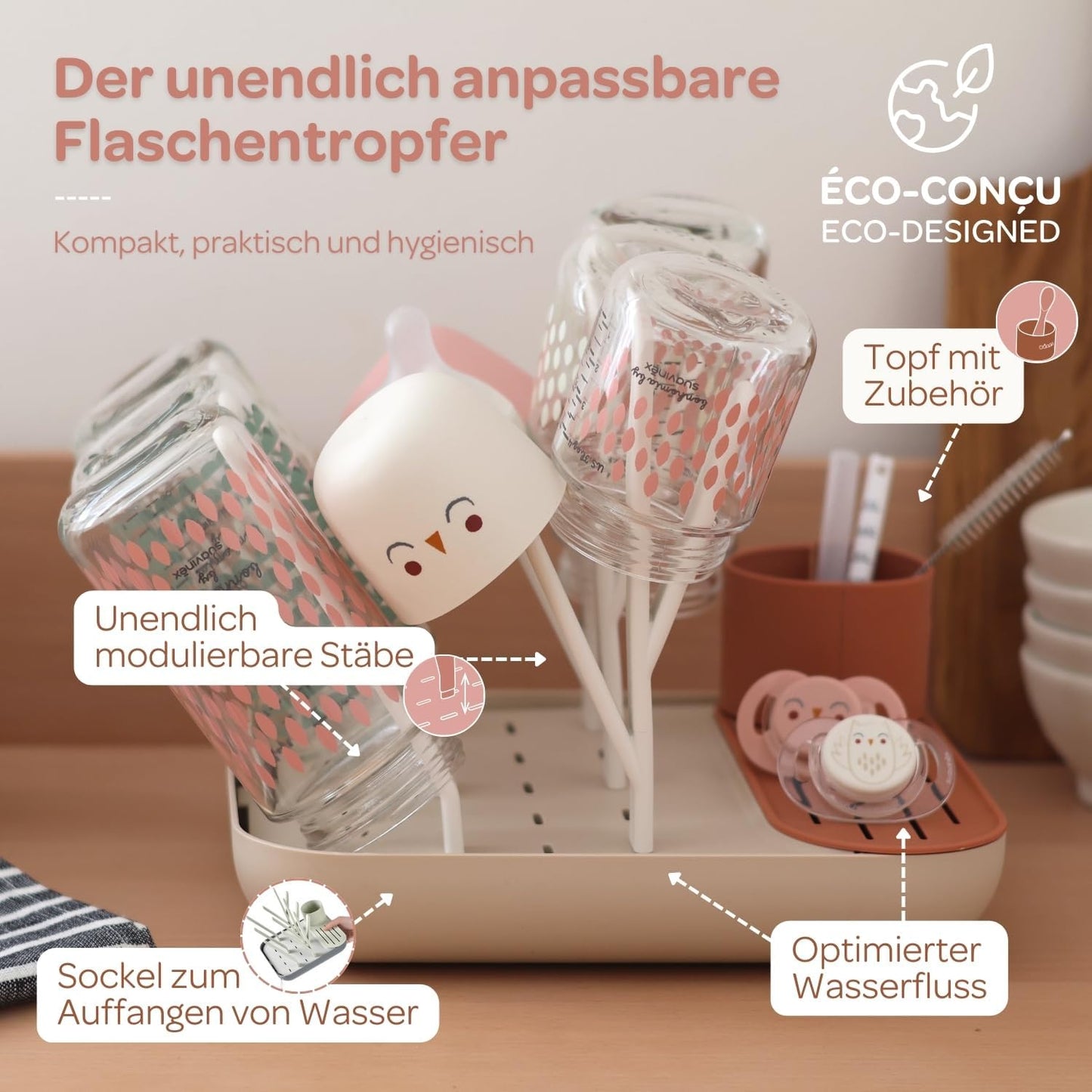 Modulares Abtropfgestell für Babyflaschen und Geschirr, Orange