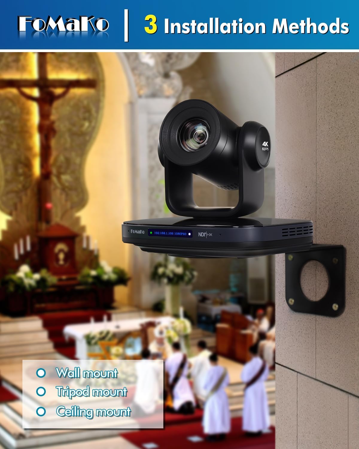 4K PTZ Kamera mit KI-Auto-Tracking & 20x Zoom, 4K 60FPS NDI PTZ Kamera