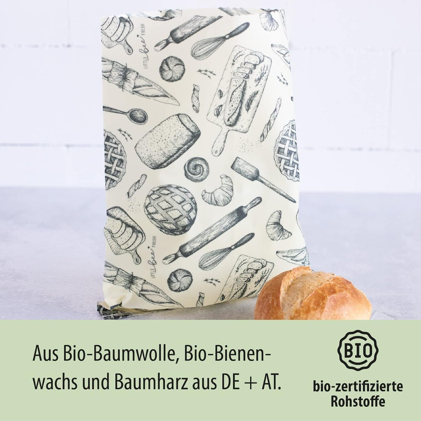 Bio-Bienenwachstuch Brotbeutel, Xl Brotbeutel