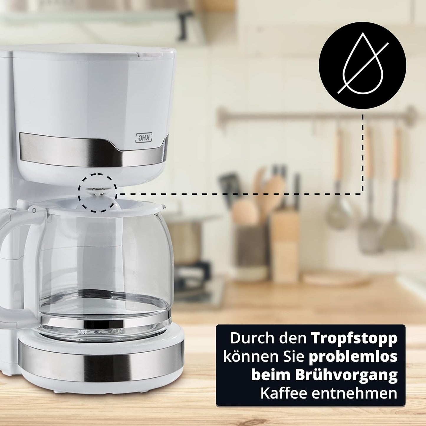 Kaffeemaschine mit Glaskanne 1,5L, Weiss/Edelstahl