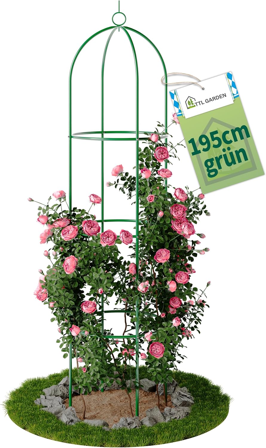 Obelisk Rankhilfe für Kletterpflanzen (195x40cm), 195cm grün 1x Grün