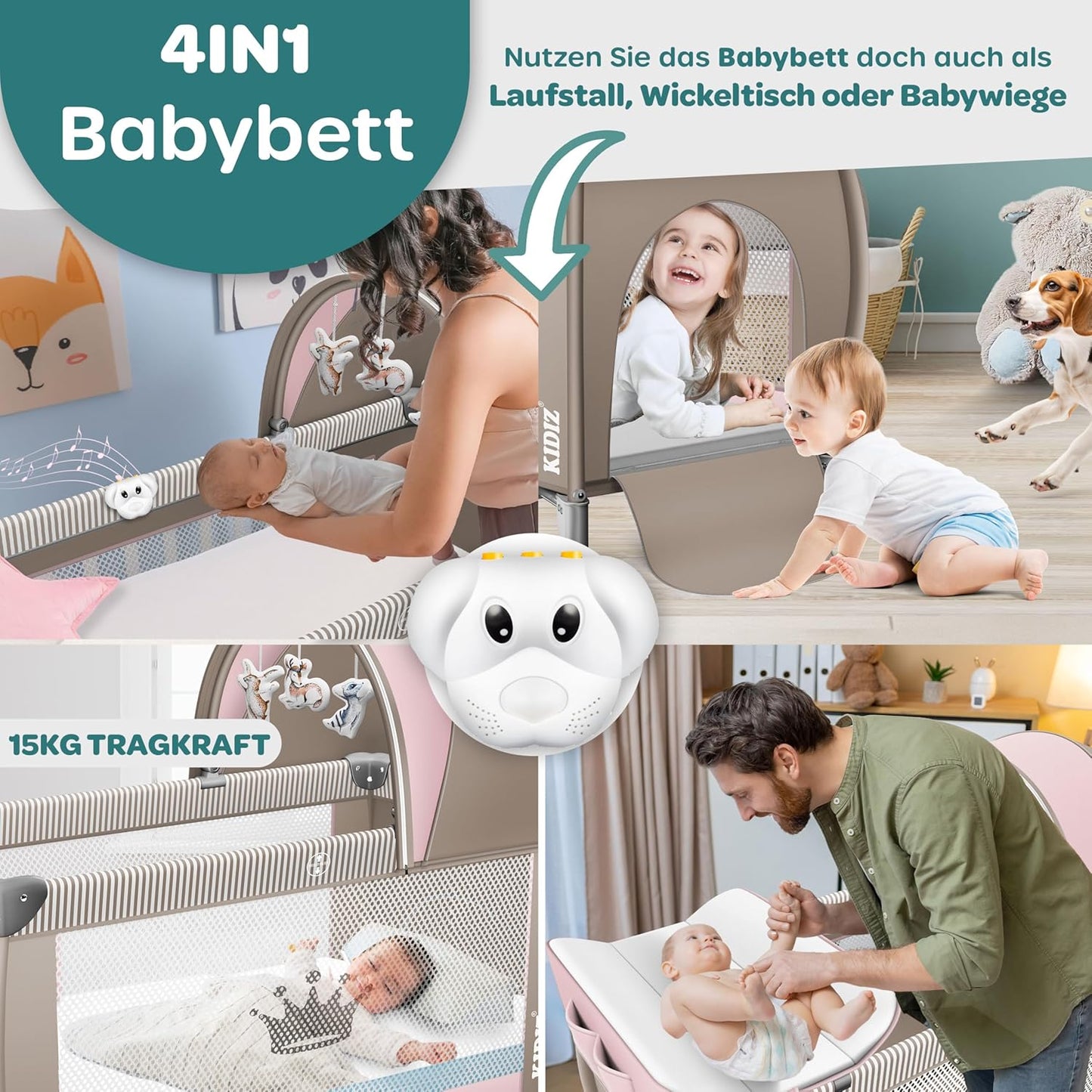 Klappbares Reisebett, Rosa / Beige