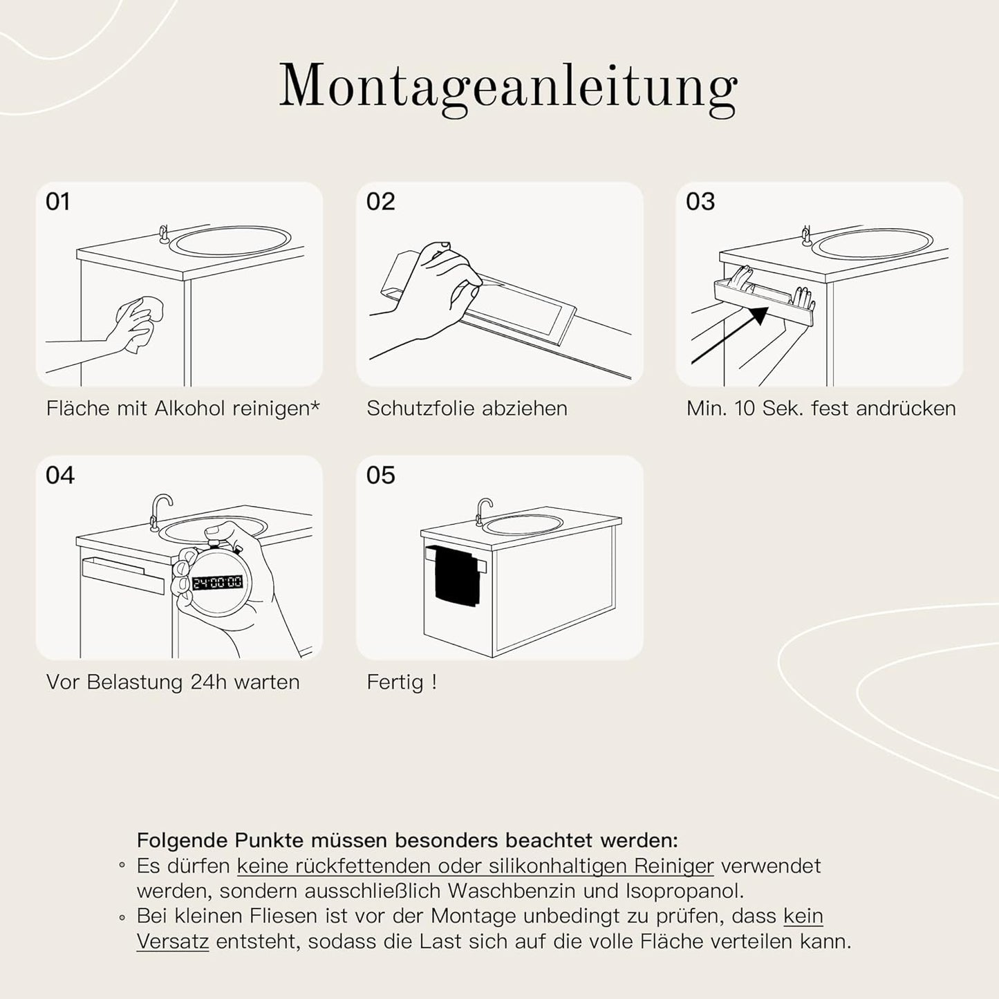 Selbstklebender Handtuchhalter für Bad & Küche, Matt Weiss 22.0 Zentimeter