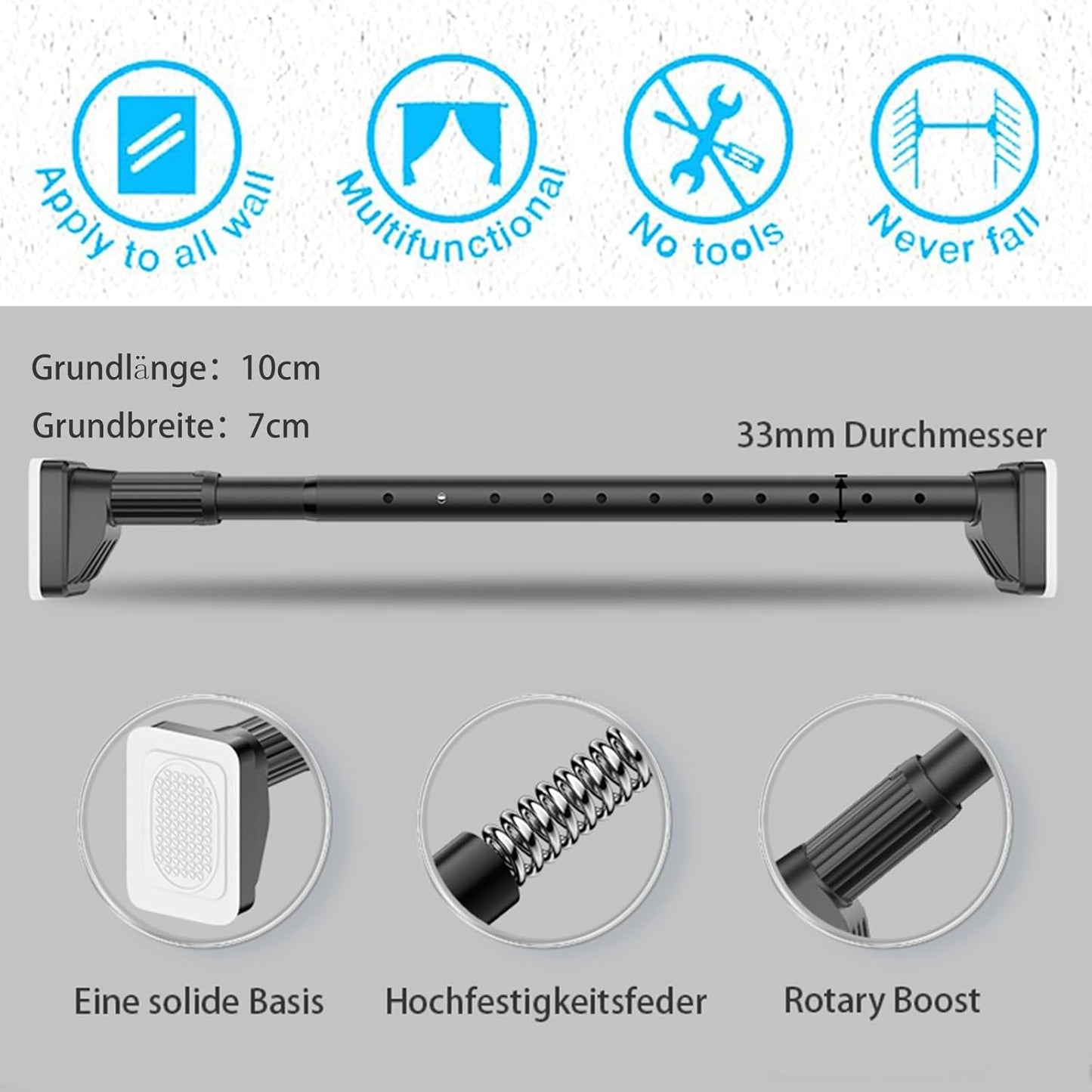 Teleskop-Gardinenstange ohne Bohren, 110-310cm Schwarz（1#）