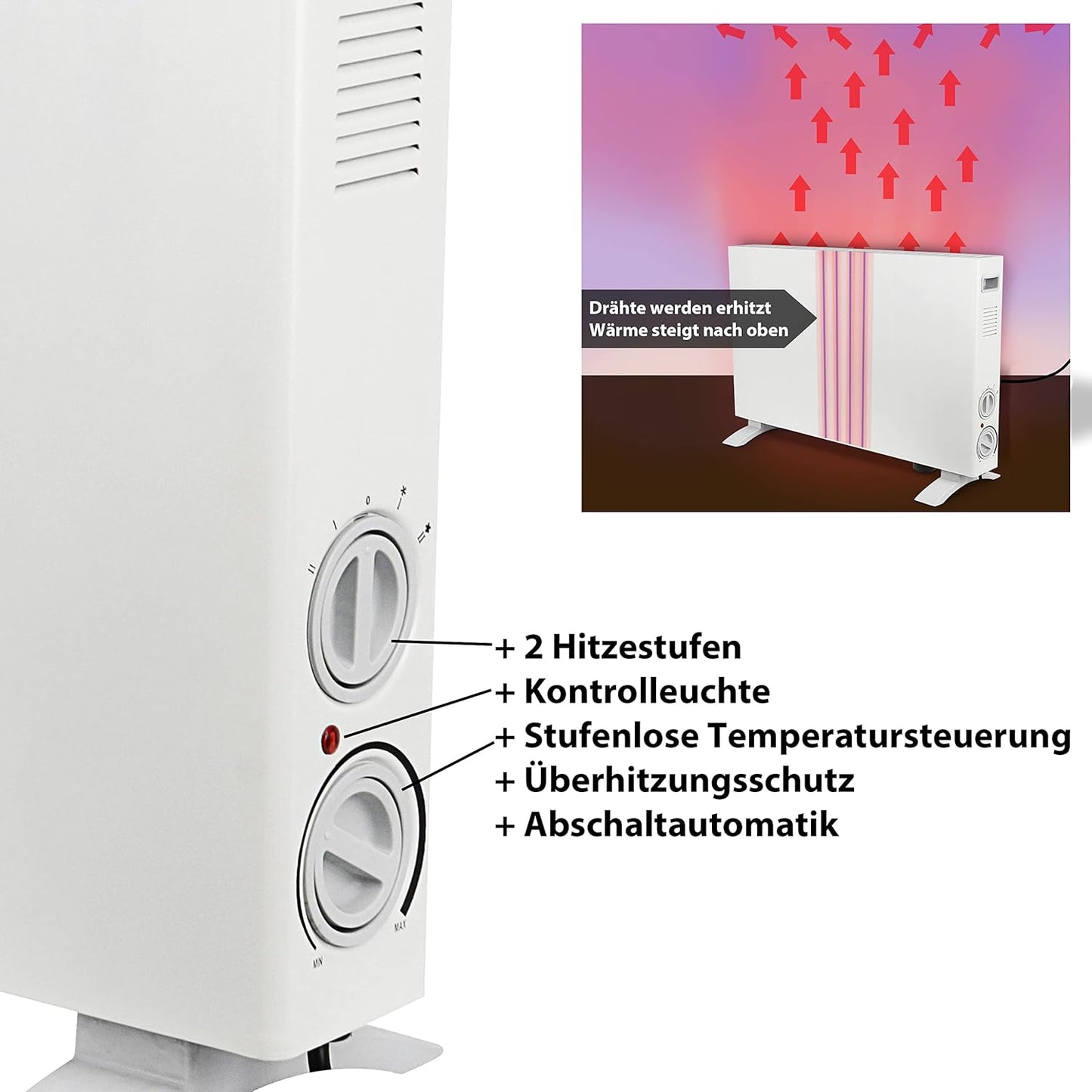 ProTherm Konvektorheizung mit Abschaltautomatik, Standheizung 68x45 Cm