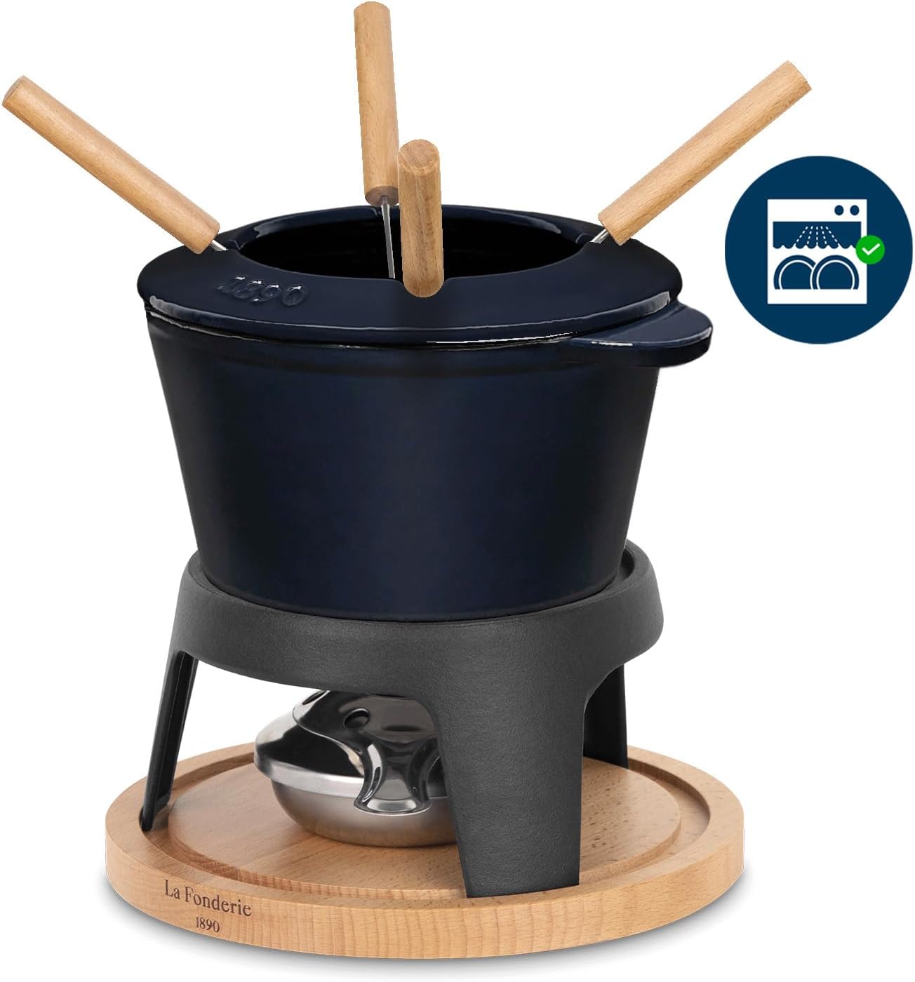 Fondue-Set aus Gusseisen für Käse & Schokolade, Blau 4 Personen