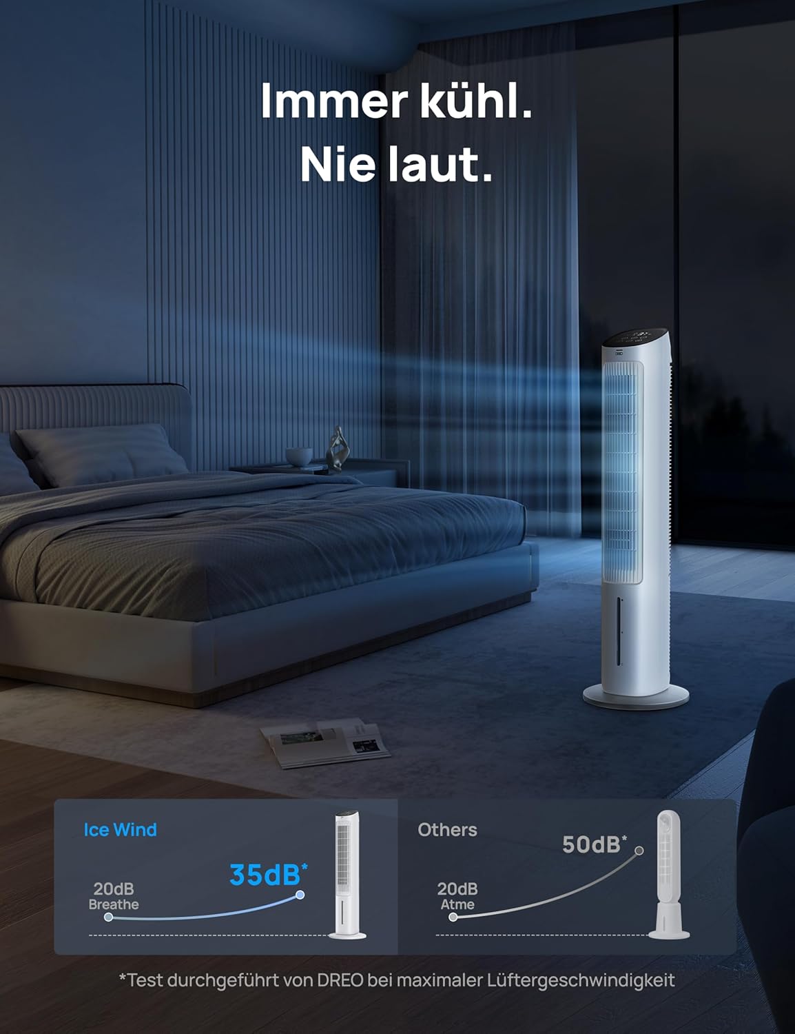 Turmventilator mit Kühlung, Weiss