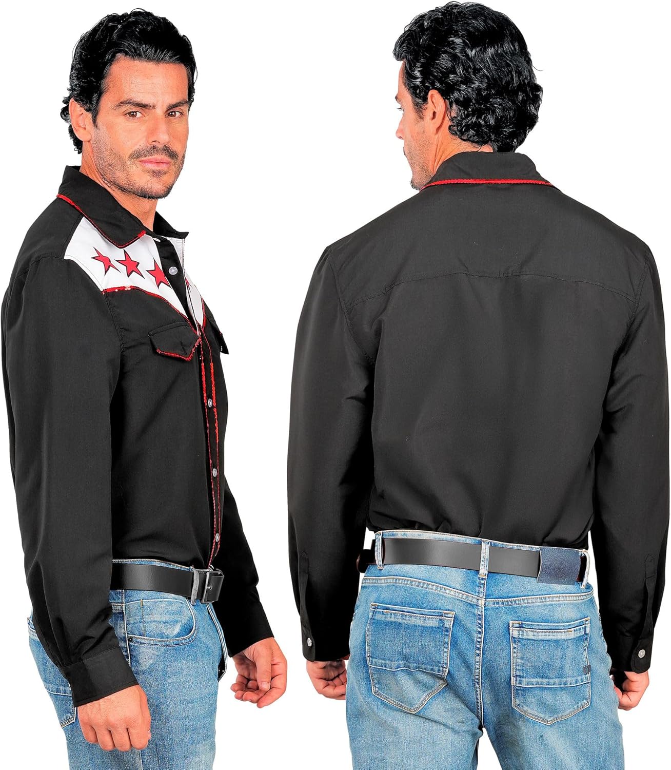 Rodeo Western Cowboy Hemd, L-XL Schwarz