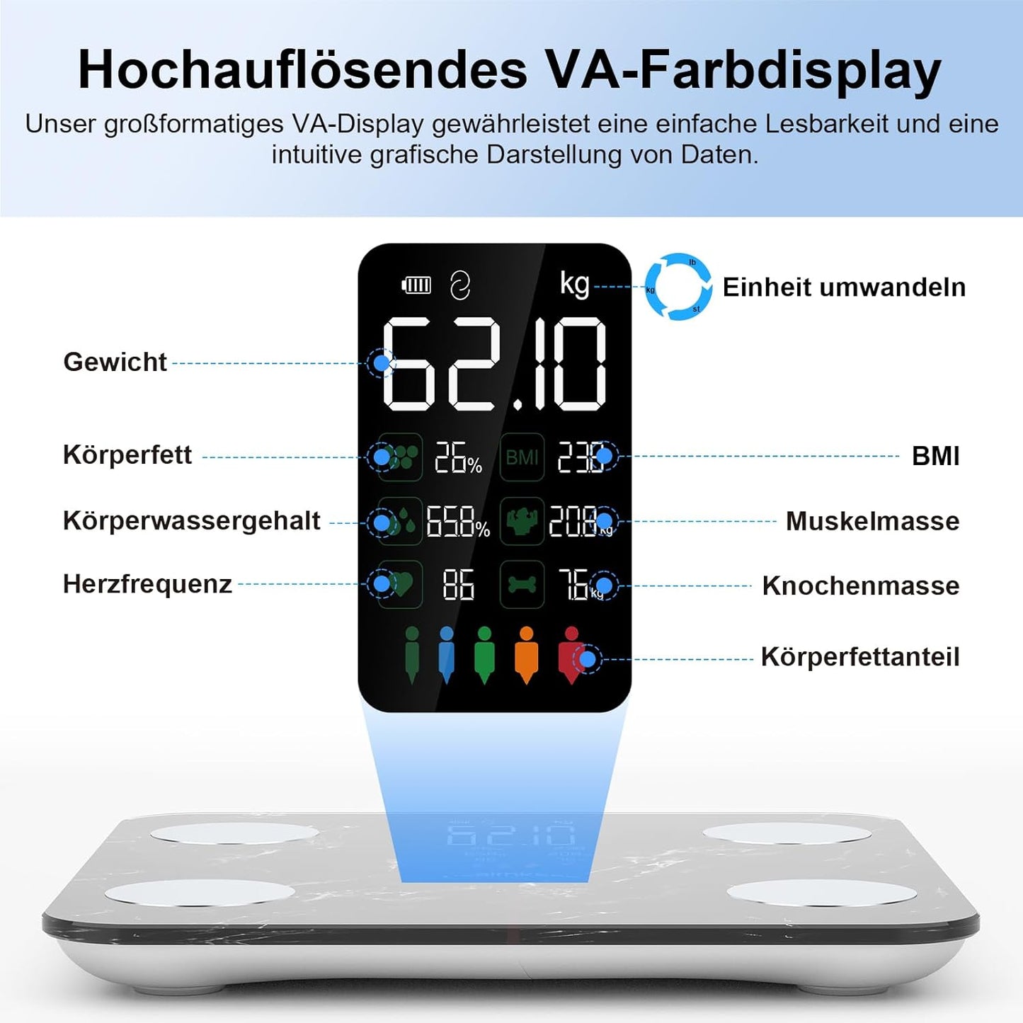 Körperfettwaage, 280 Marmor schwarz