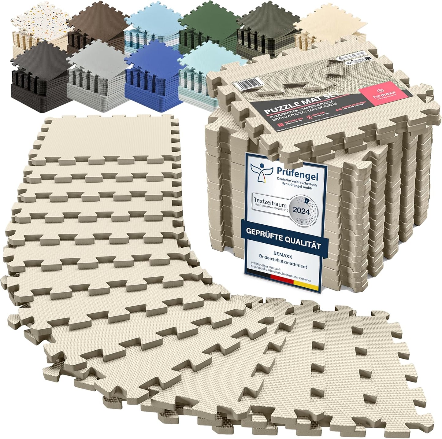 Puzzlematten-Set für Fitness & Gymnastik, Warm Sand | 18 Matten | 1,67 M² 32L x 32B x 1D cm