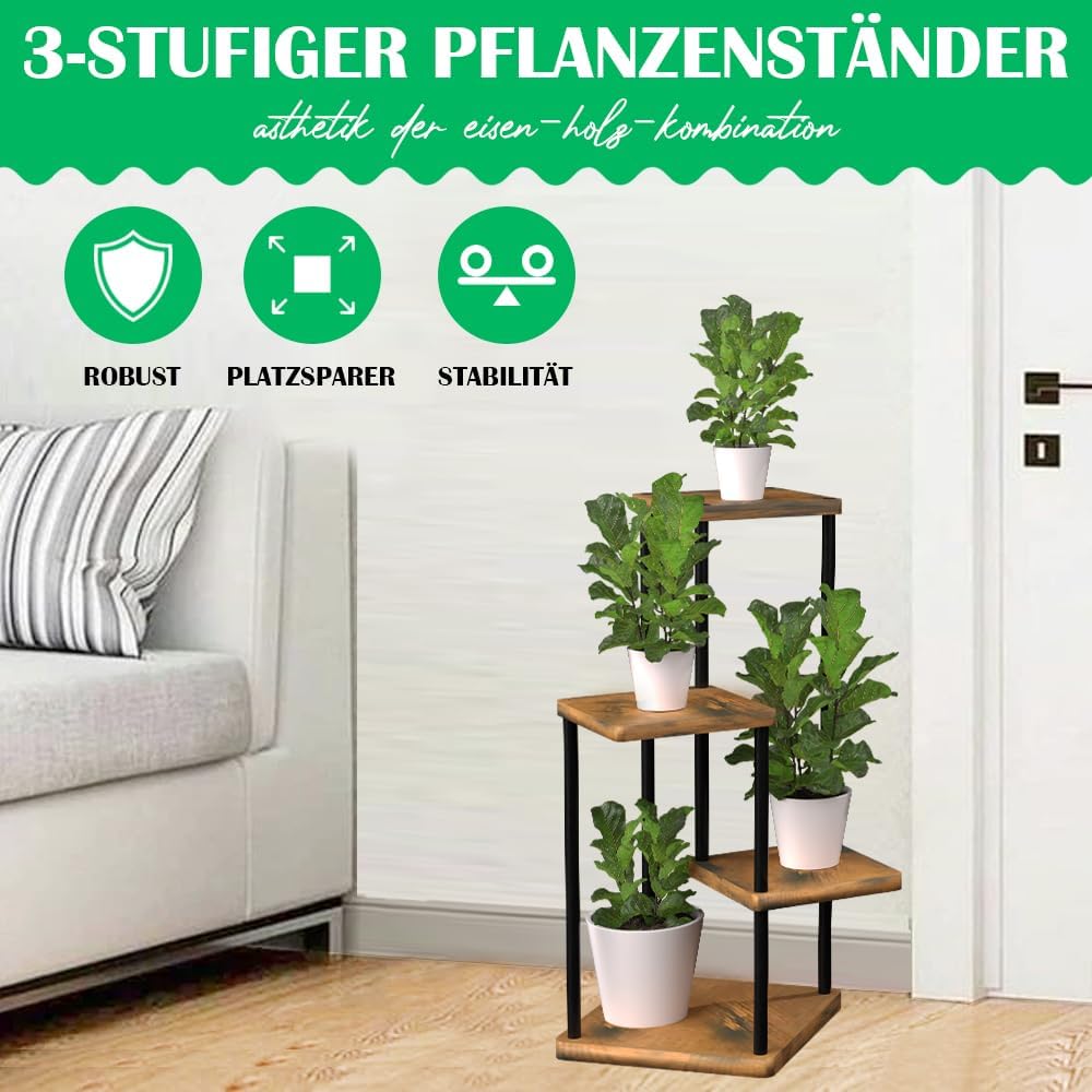 Blumenständer Holz mit 4 Ebenen für Innen & Aussen, Rot Schwarz