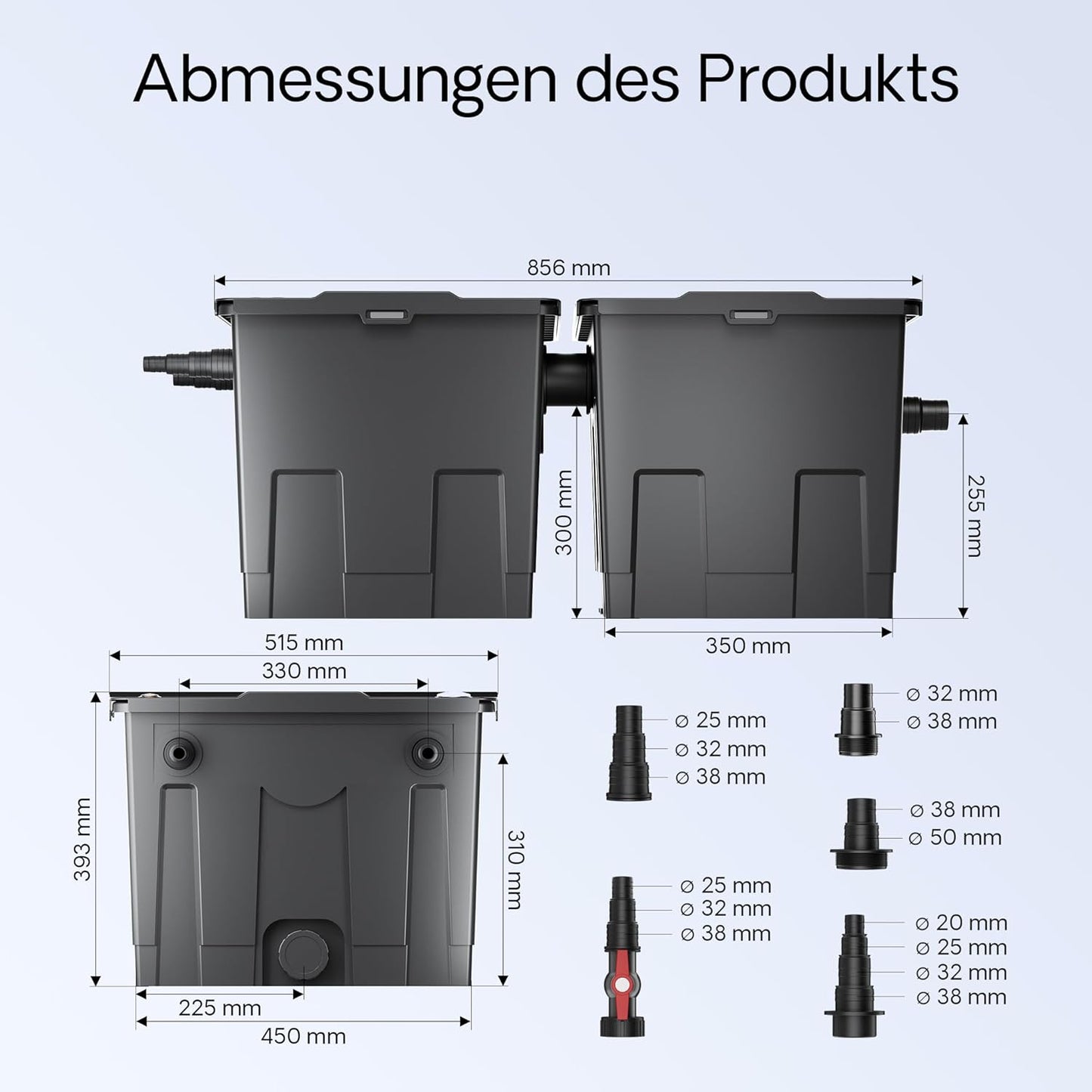 Teichfilter-Komplettset mit Filter und Pumpe, CUV-218,18W,25m
