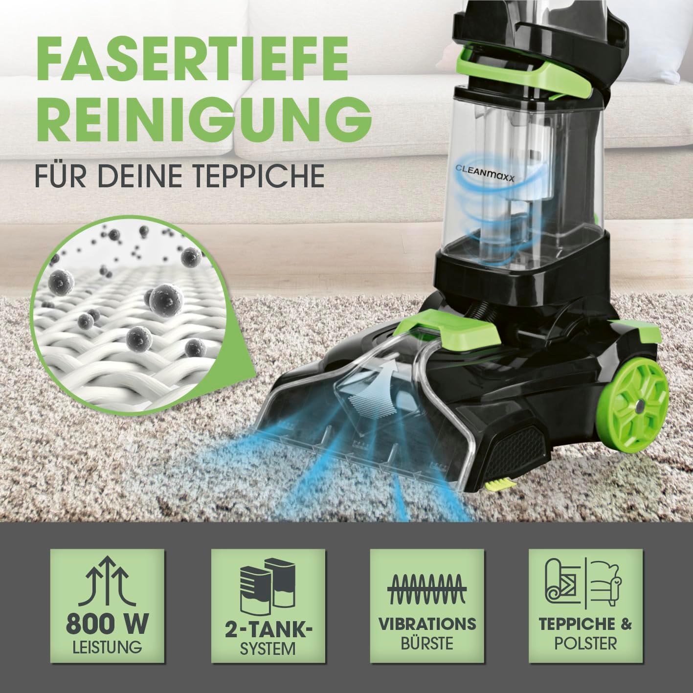 Teppich- & Hartbodenreiniger Pro, FloorClean + Polsterdüse & Shampoo