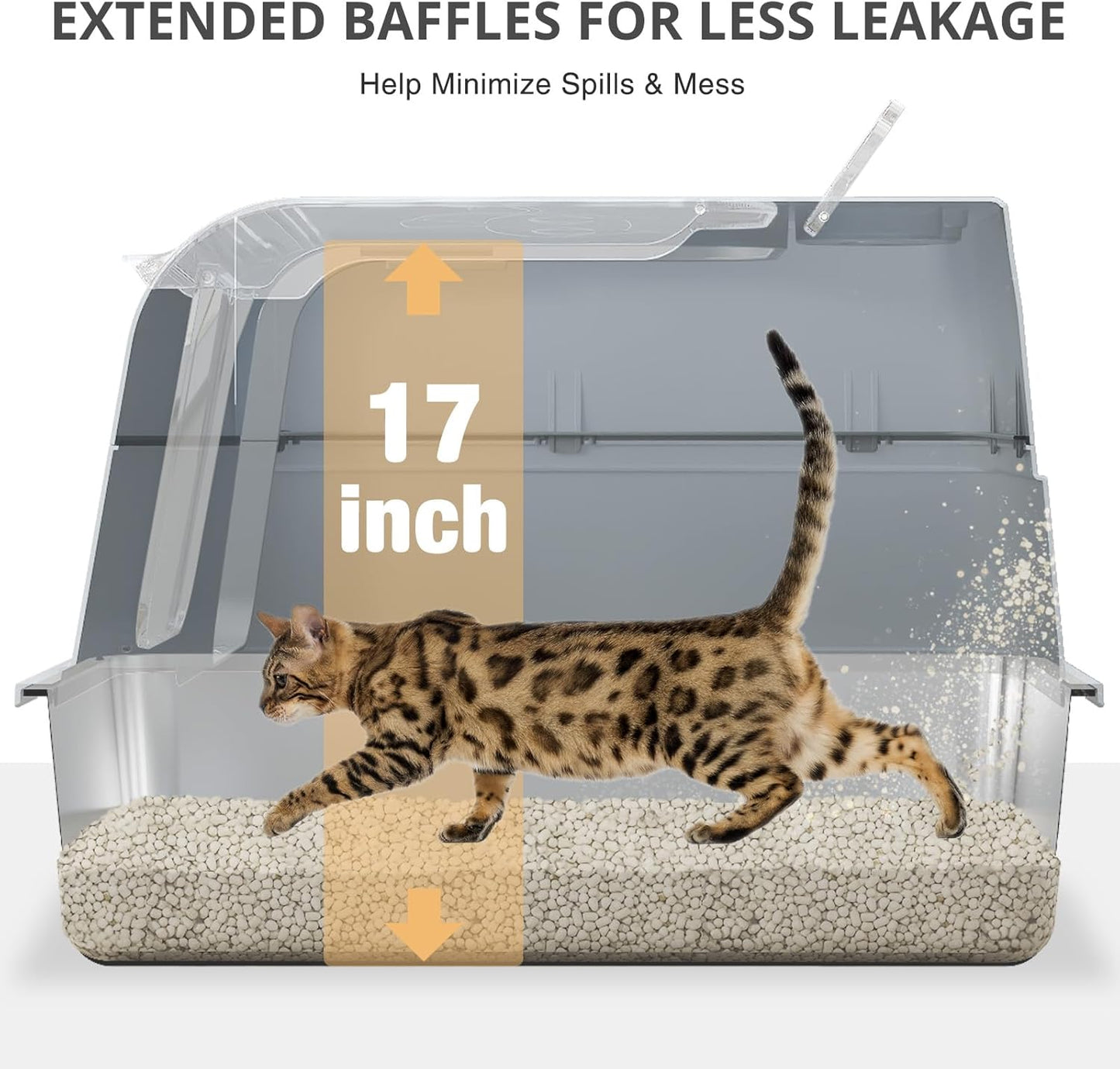 Edelstahl Katzenklo mit Hohem Rand und Klappdeckel, A-Grau XXL-Vollständig aufklappbarer Deckel