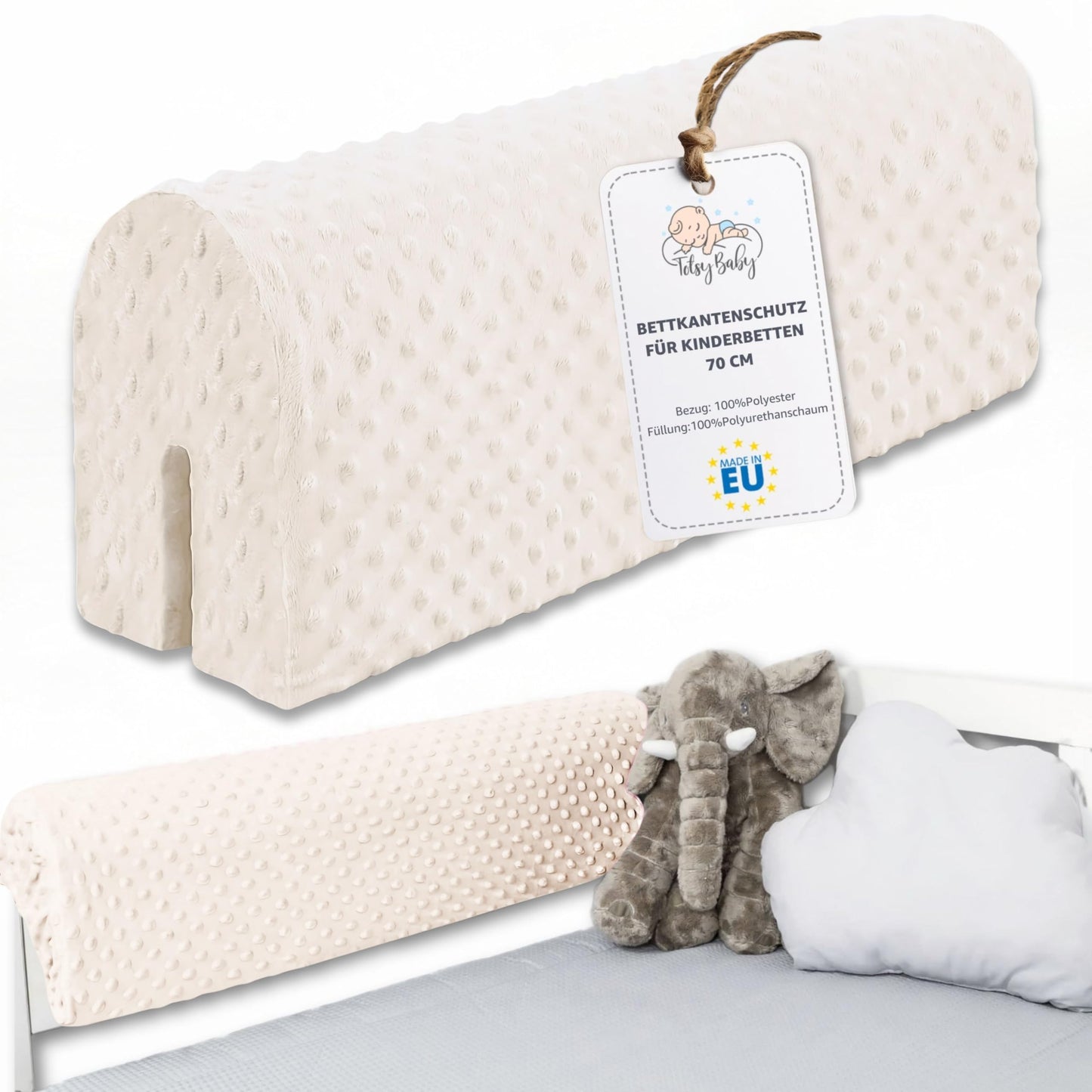 Bettkantenschutz für Kinderbetten 70 cm, Hellbeige 70 cm