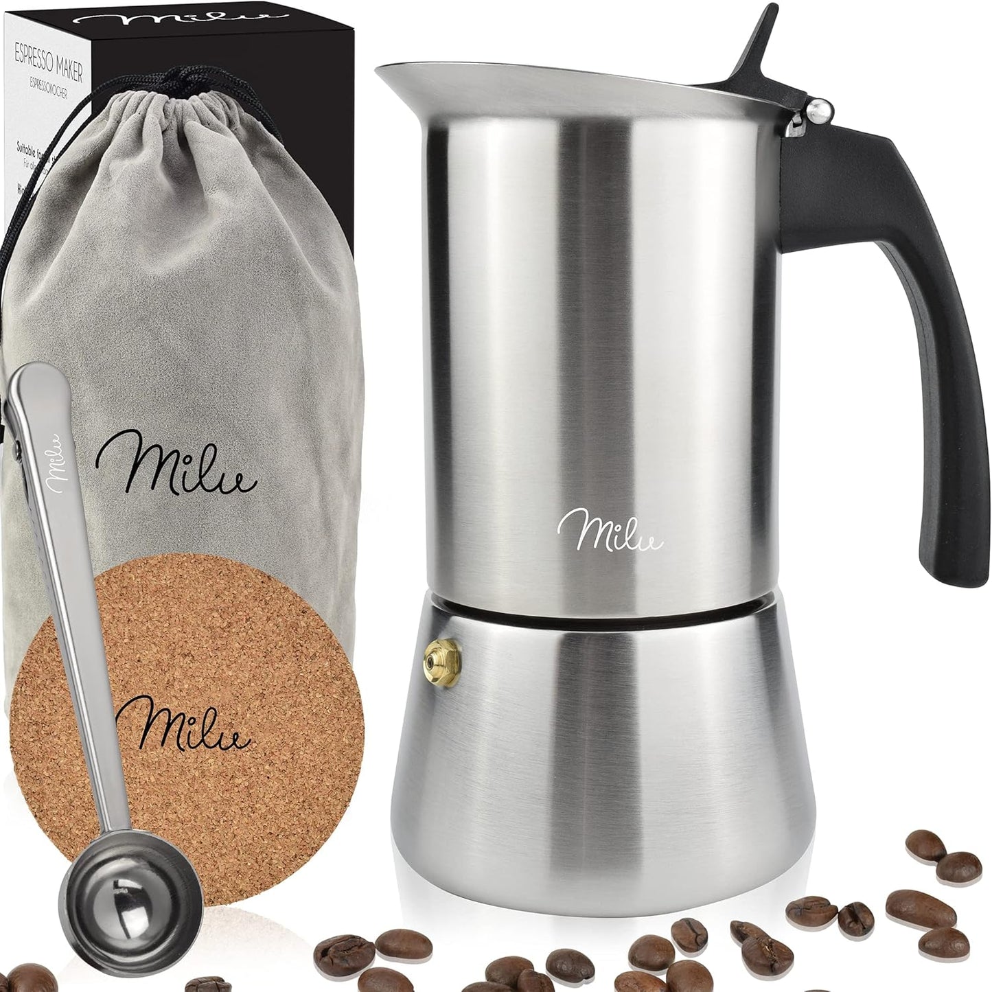 Espressokocher Set, Schwarz 4 Tassen (200ml)