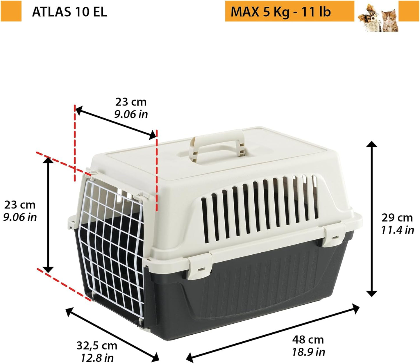 Transportbox für kleine Haustiere bis 5 kg, 1 Tür L 48 x B 33 x H 29 cm Schwarz