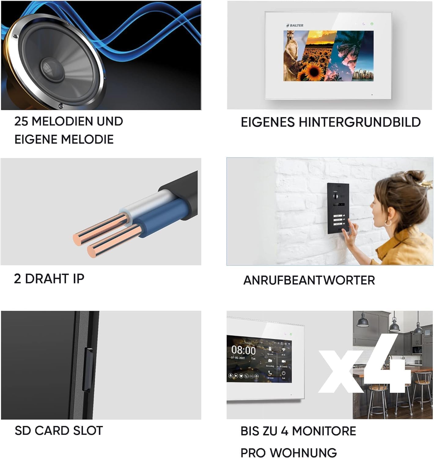 1 Familien EVO-HD Video Türsprechanlage mit 2 HD-Monitoren, 2 Monitore, Ohne App D. Schwarz/Schwarz