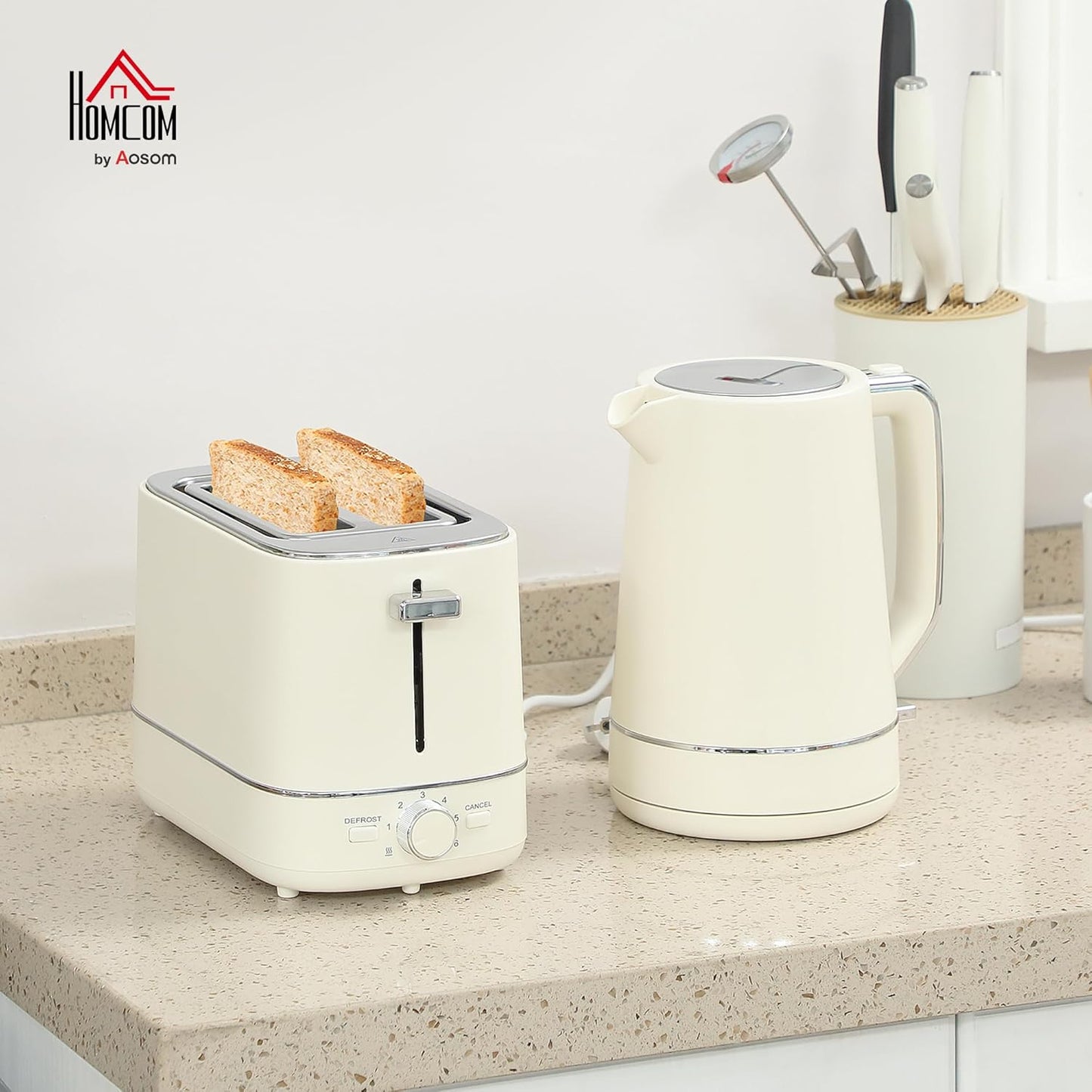 Wasserkocher Toaster Frühstücks-Set mit Kalkfilter, Beige