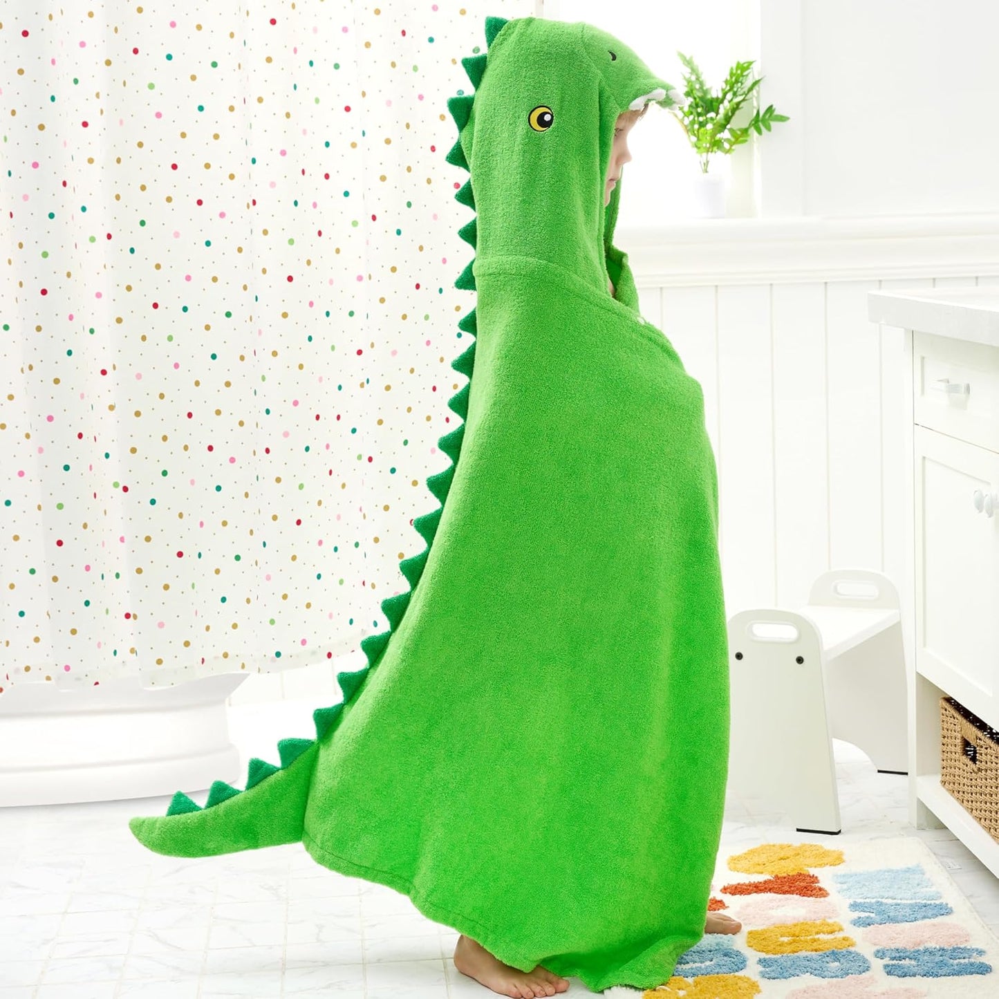 Dinosaurier Kapuzenhandtuch für Kinder (3-10 Jahre), Grün