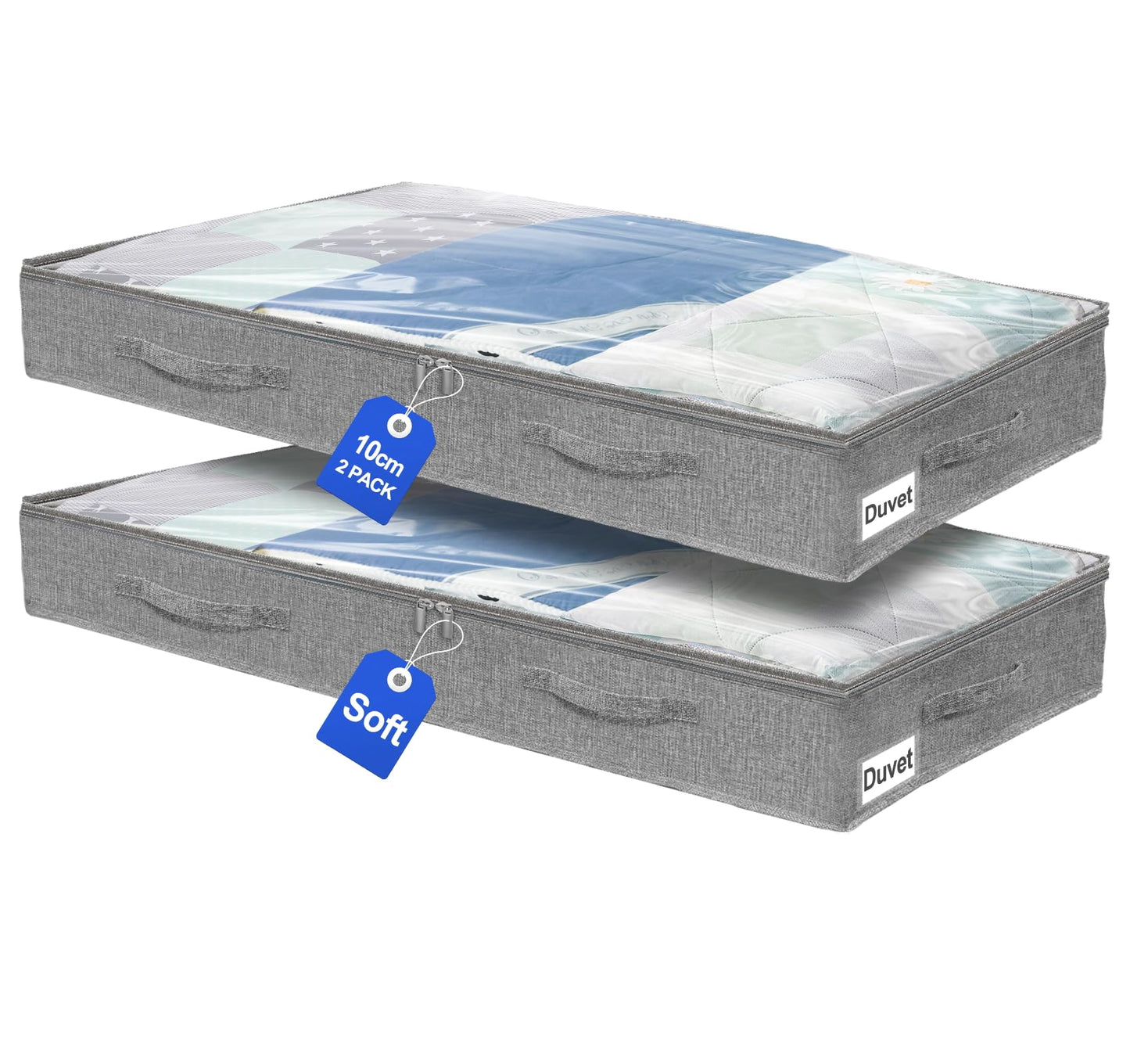 2er-Pack Unterbett-Aufbewahrungstaschen, Grau - 2 Stück 10cm
