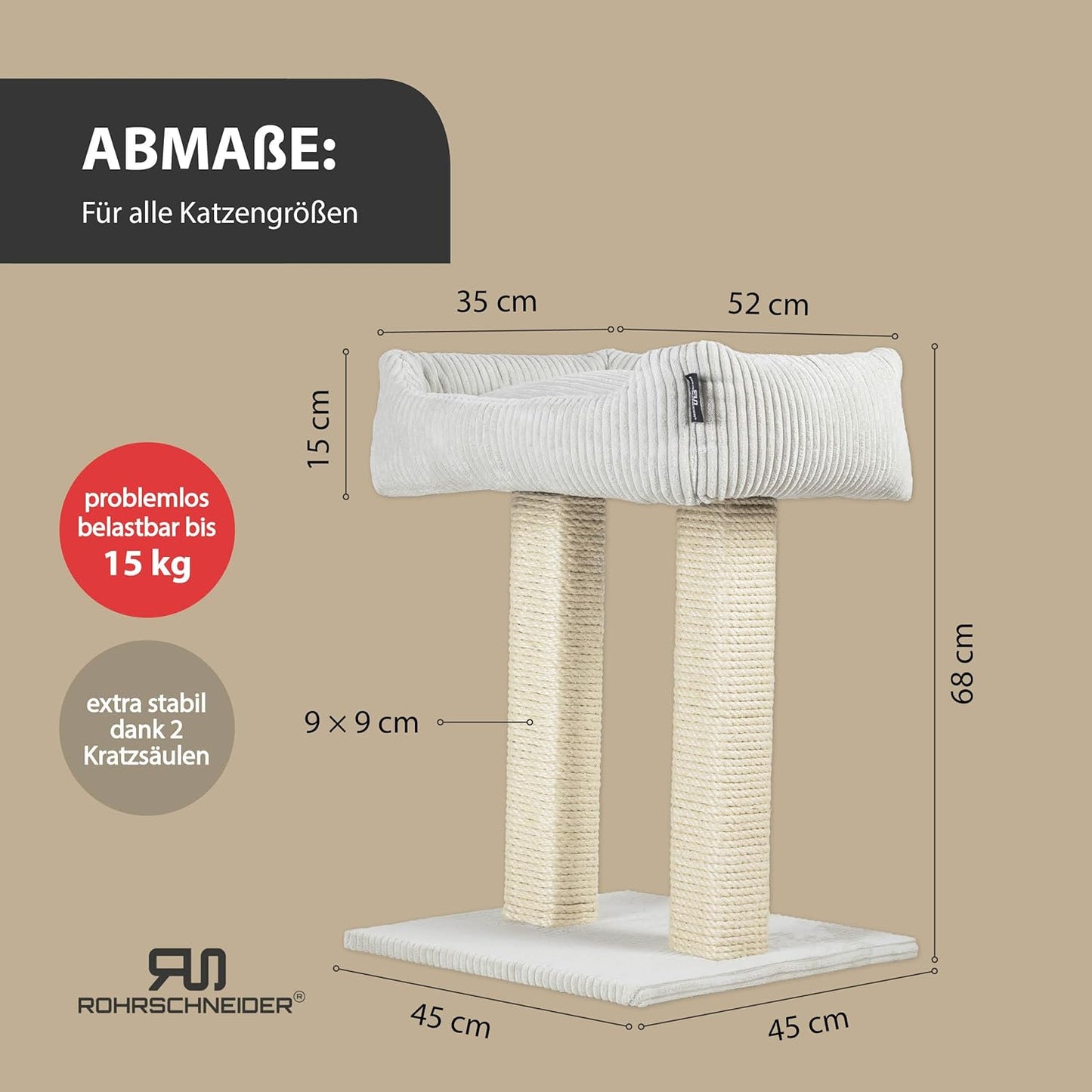 Moderner Kratzbaum Wolly, Cordstoff breit beige