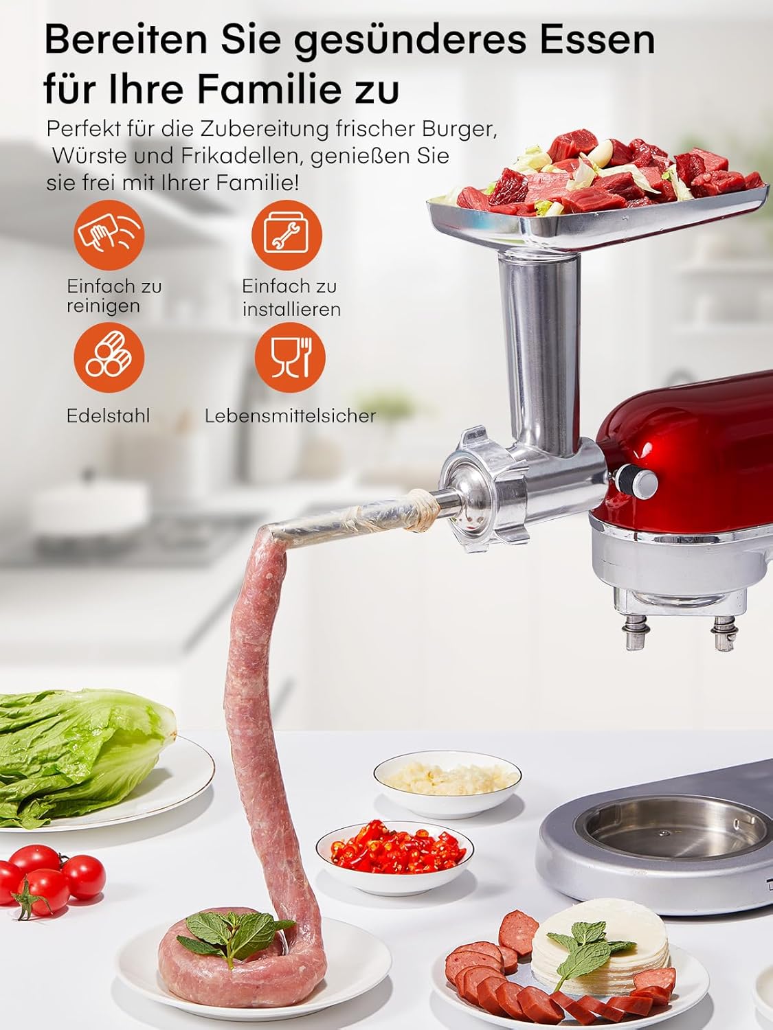 Fleischwolf-Aufsatz für Kitchenaid mit Zubehör-Set