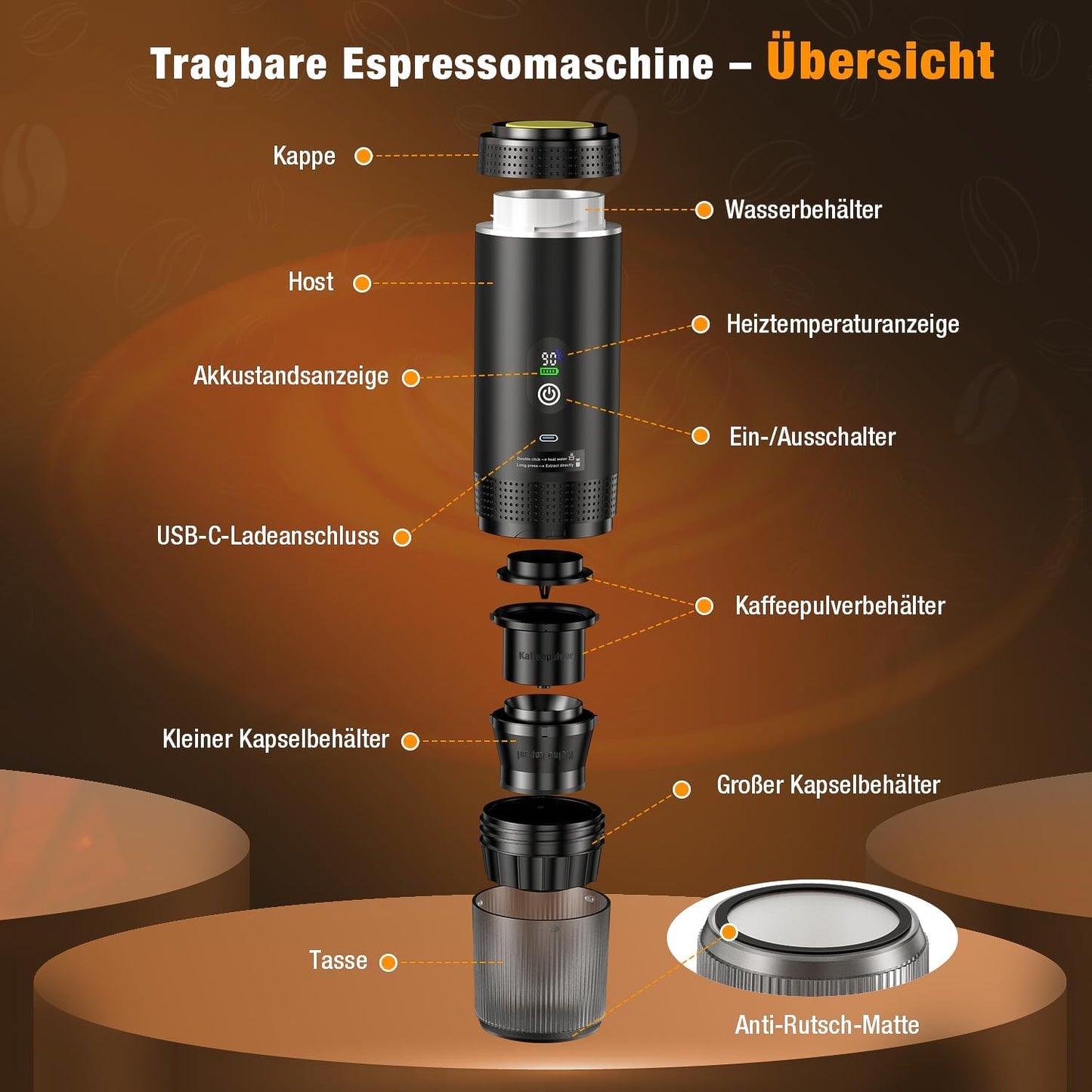 Reise-Kaffeemaschine, Schwarz