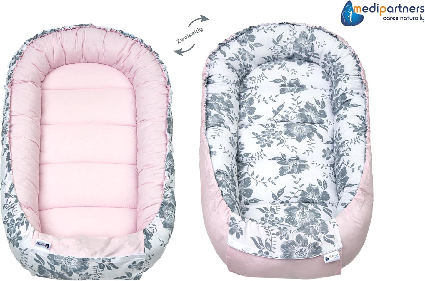 5-teiliges Babynest Set Berry, Berry mit Rosa Minky
