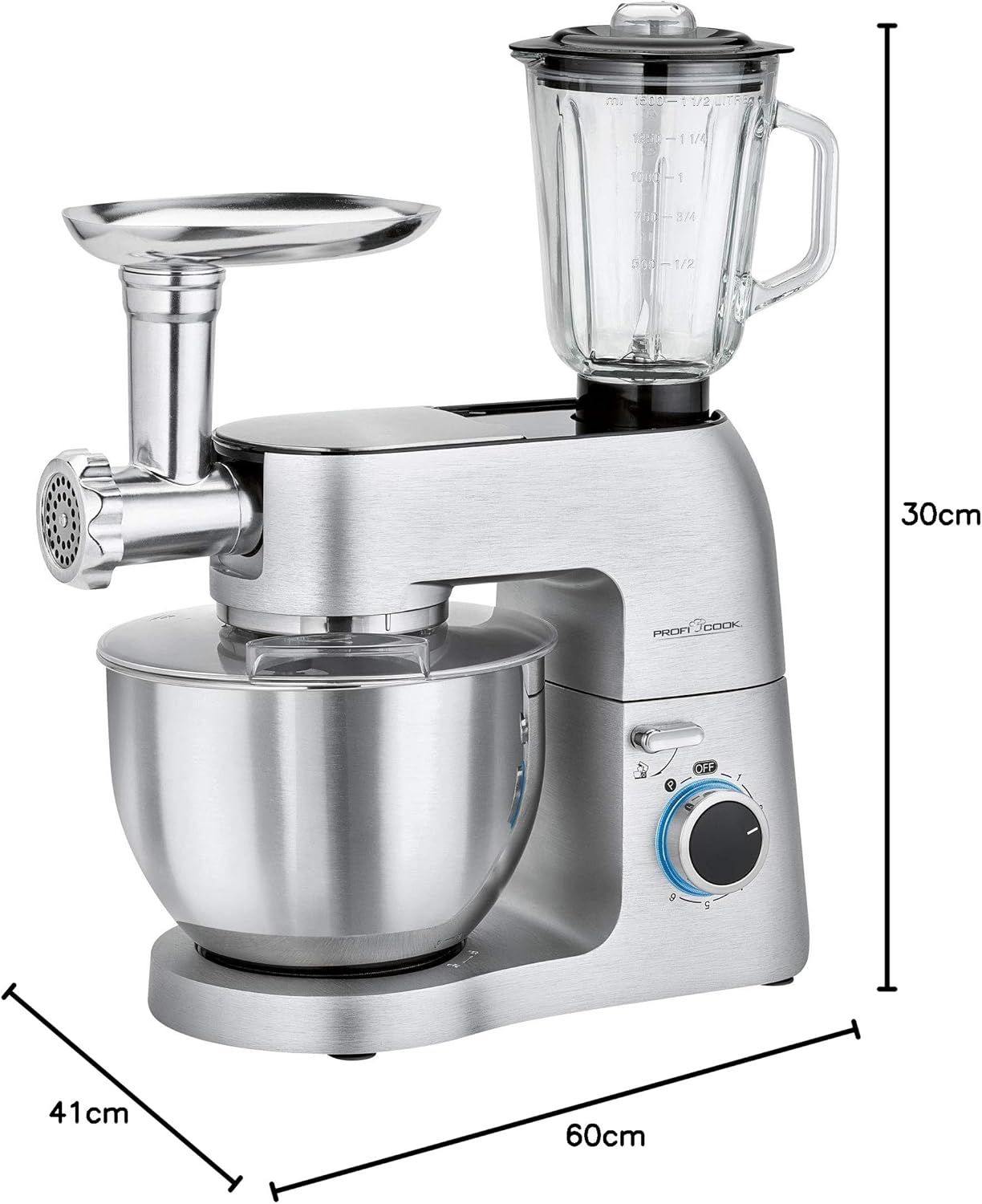 3in1 Knetmaschine mit Fleischwolf & Mixer, 6,7 Liter inkl. Felsichwolf & Mixer