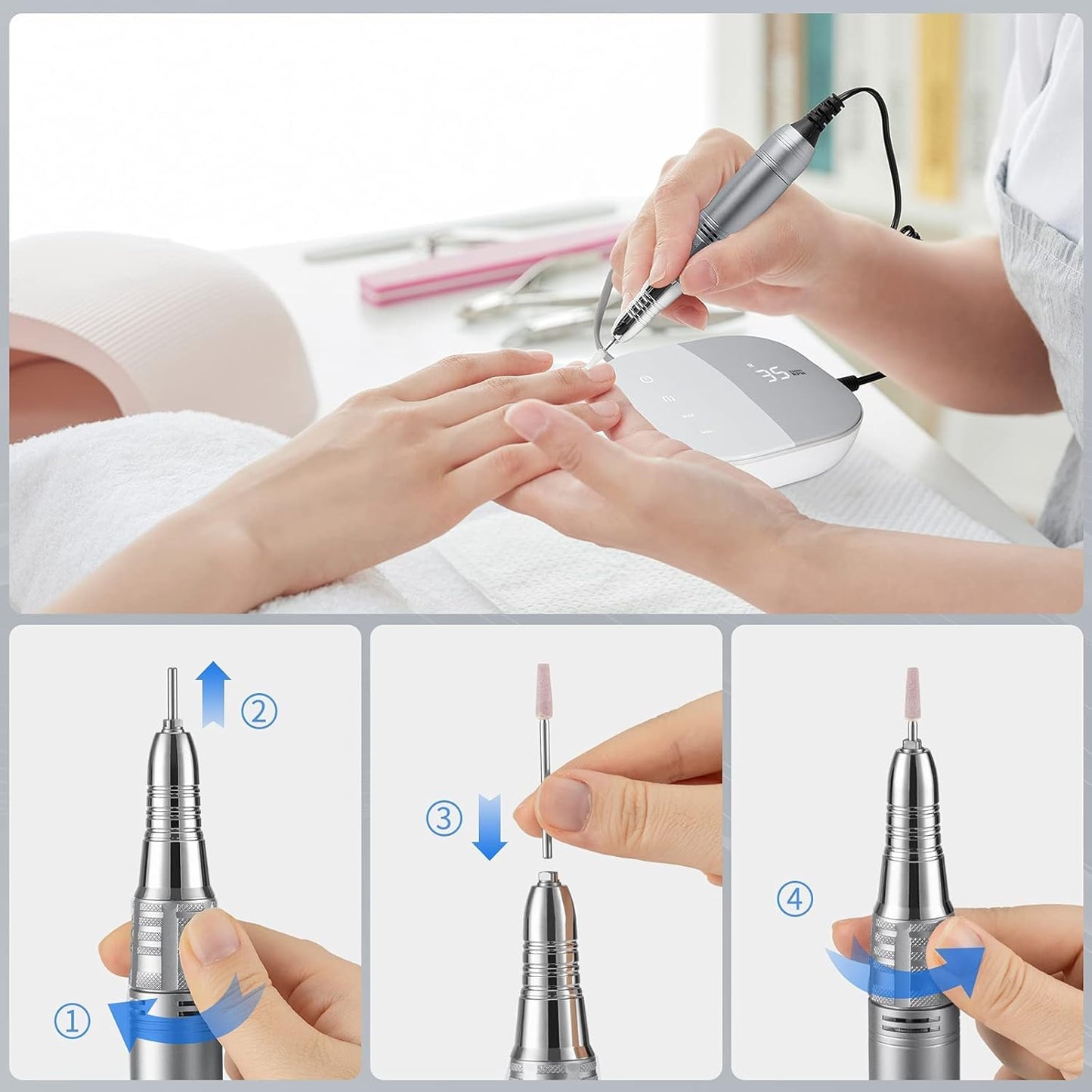 Elektrische Nagelfräser TouchPro Set (inkl. 6 Bits), Grau