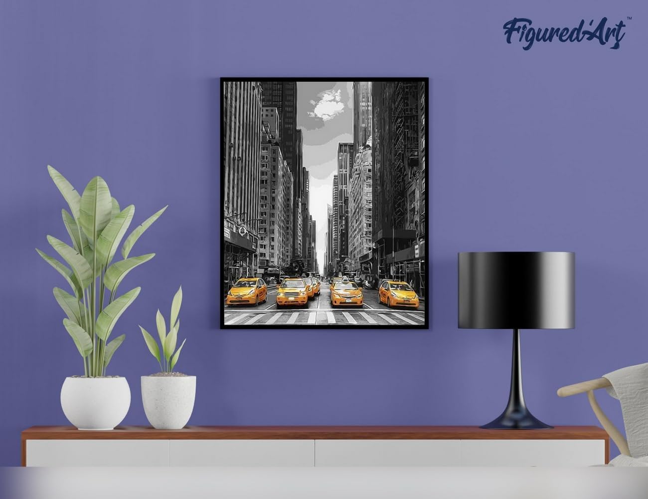 Malen nach Zahlen Set - Moderne Stadt und gelbe Taxis, Moderne Stadt und gelbe Taxis 40x50cm Mit Keilrahmen (nicht gespannt)