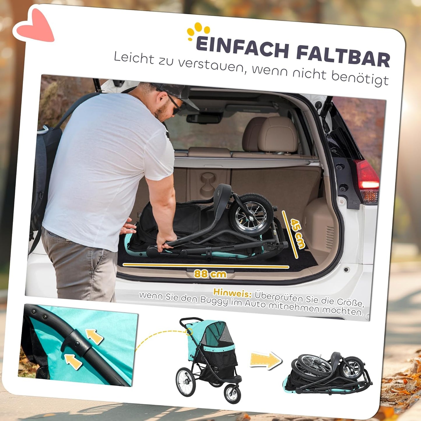Klappbarer Hundewagen für kleine Haustiere, Türkis One Size