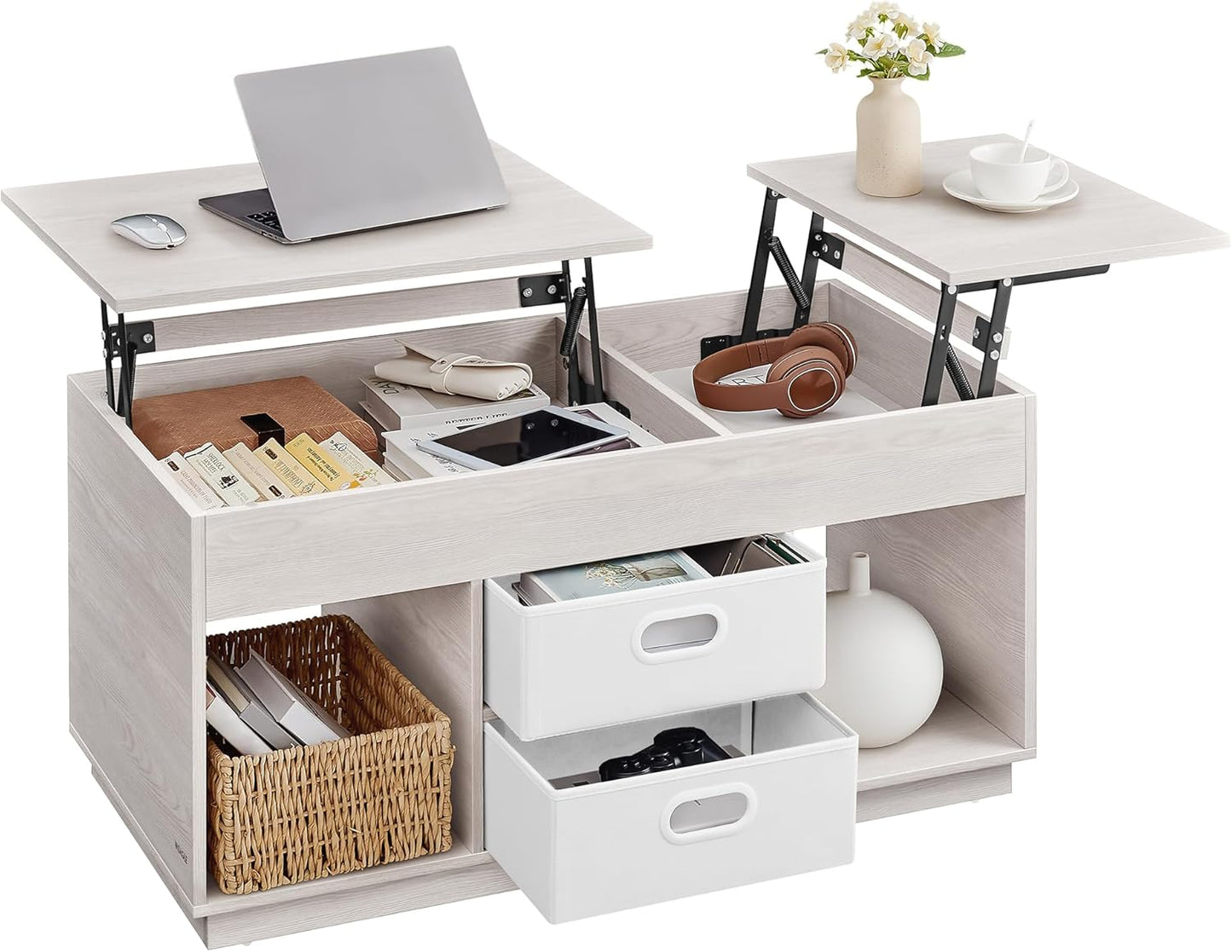 Höhenverstellbarer Couchtisch mit Stauraum, Haferflockenbeige