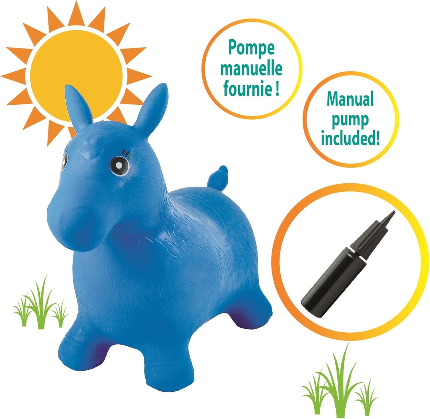 Aufpumpbares Hüpfpferd mit Pumpe, Blaues Pony
