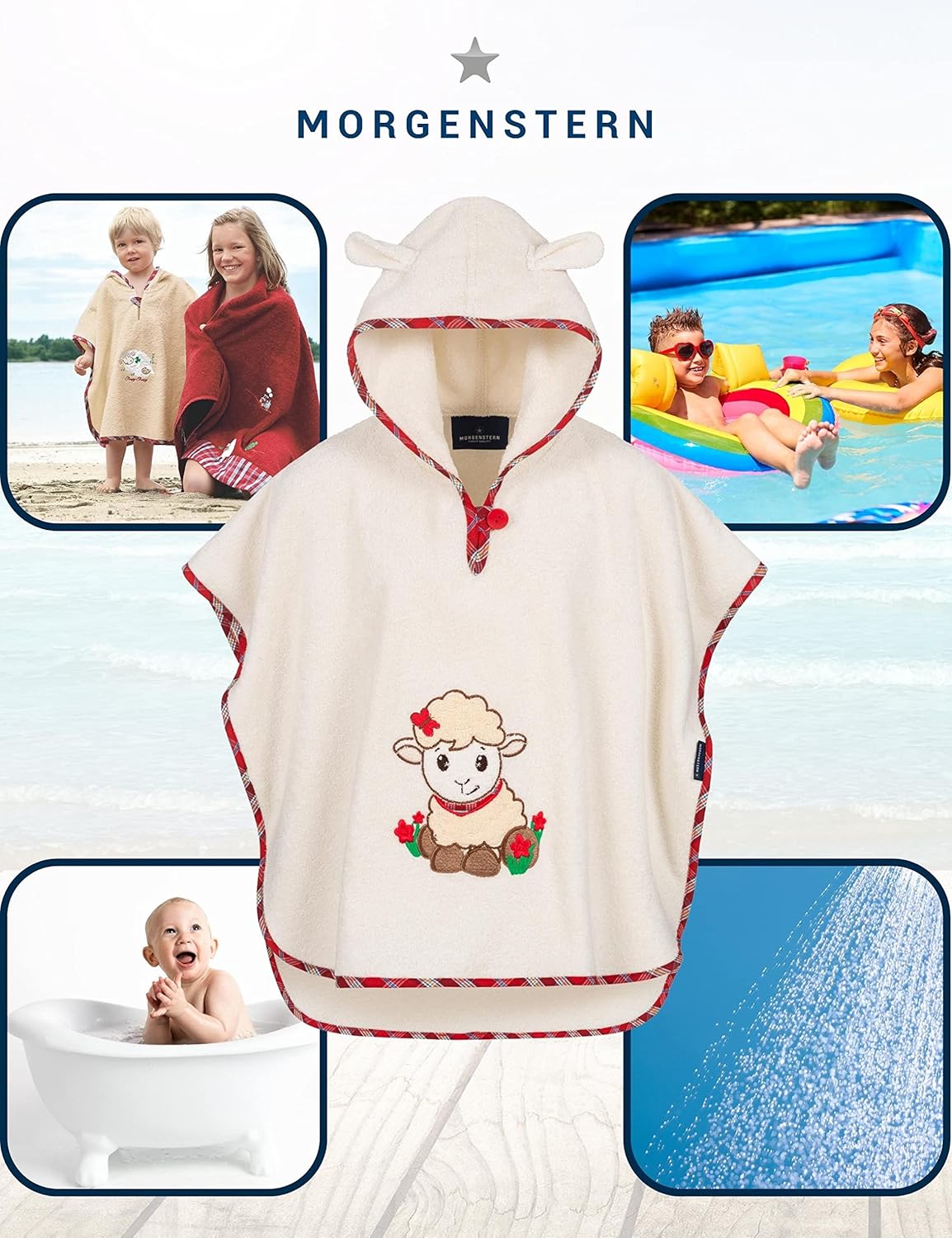 Badeponcho mit Kapuze, 1-3 Jahre Schaf-Beige