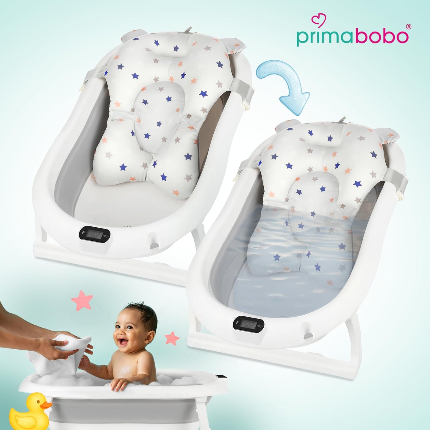 Premium folding bathtub, Premium Grau (Badekissen, Thermometer) Faltbare Babybadewanne