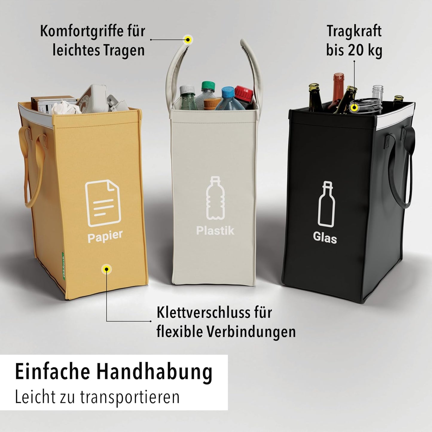 3-teiliges Mülltrennsystem, Symbole + Text