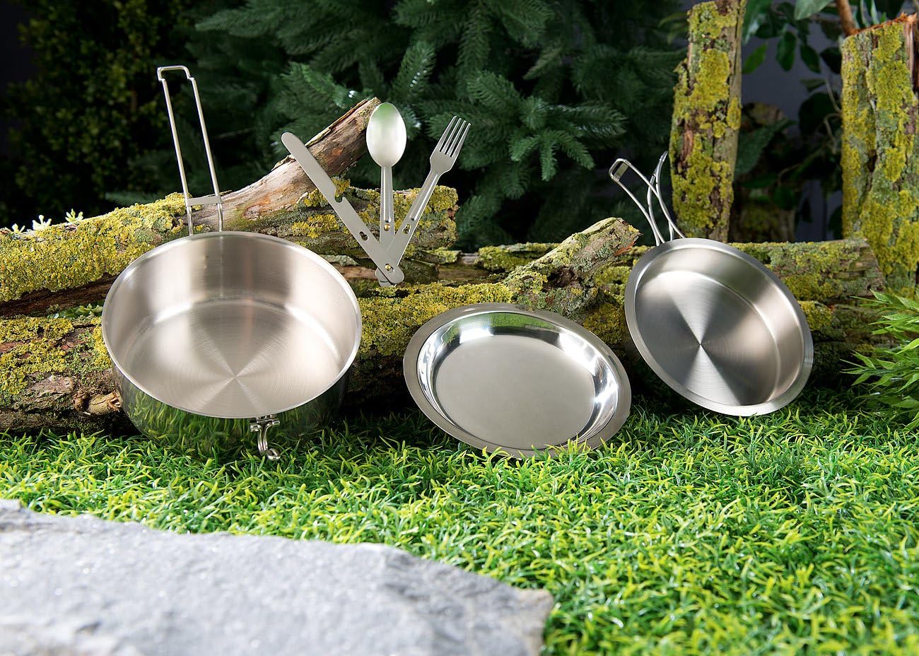 6-teiliges Camping-Kochgeschirr-Set mit Besteck