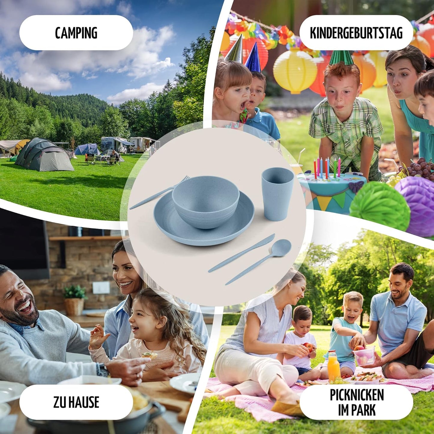 Umweltfreundliches Camping-Geschirrset, Blau