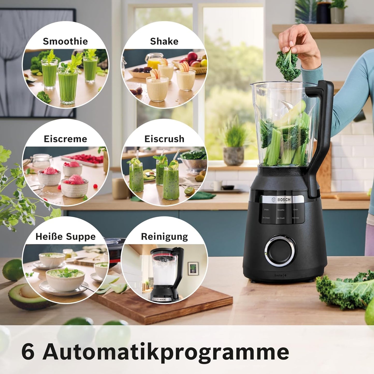 Hochleistungsmixer MMB6652B mit Suppenprogramm und 45.000 U-min, Schwarz 1800 W